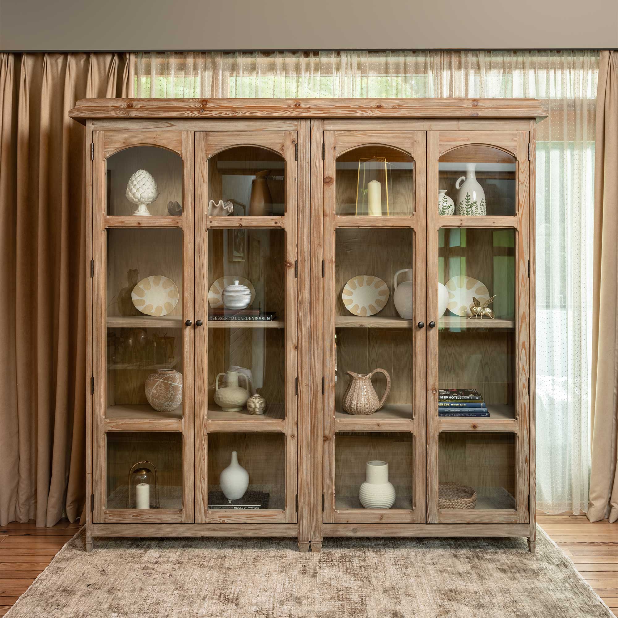 Morlin Large Display Cabinet - Smoky Grey Pine, Tempered Glass