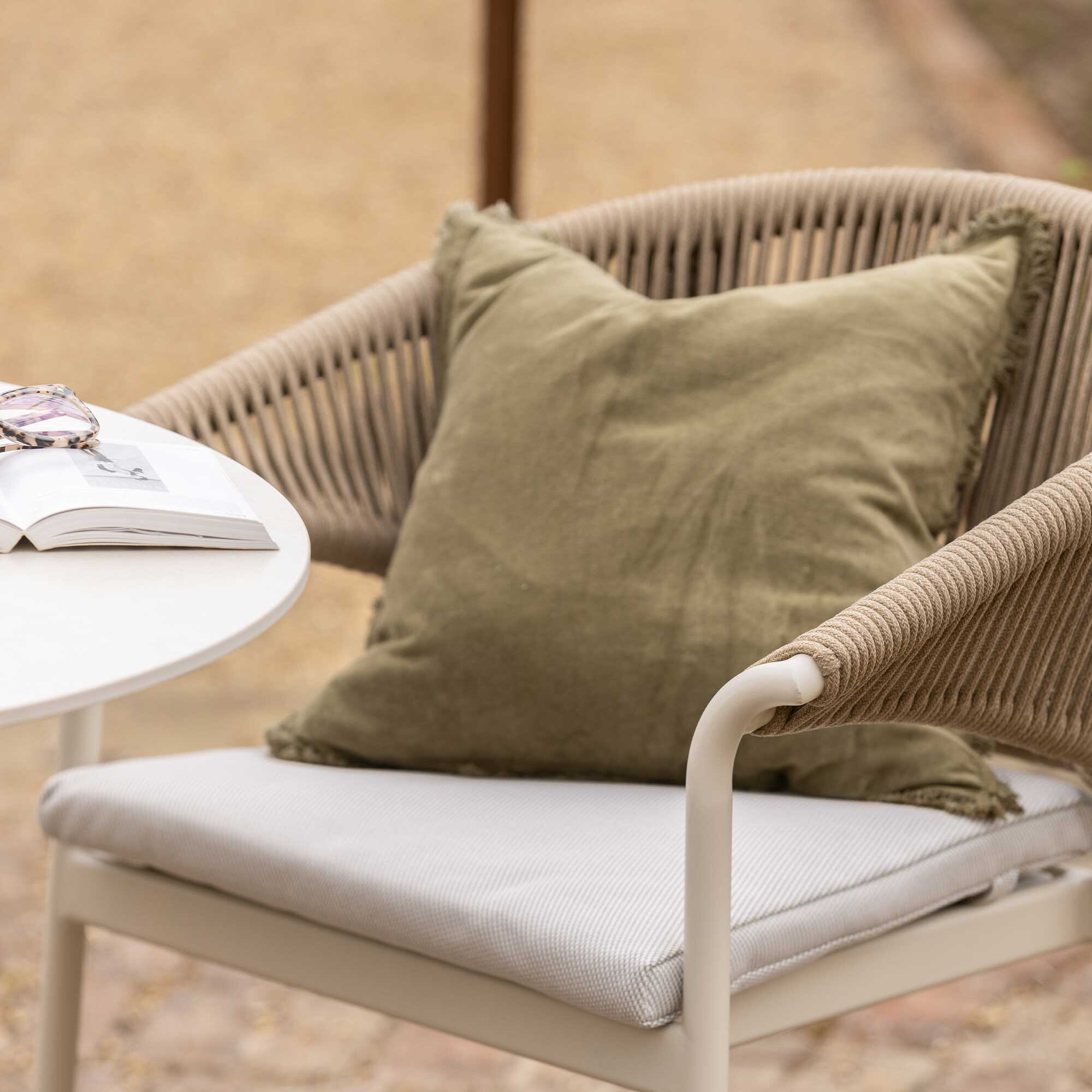 Sydney Natural Rope Garden Dining Chair, Powder Coated Ivory and White Aluminium Frame