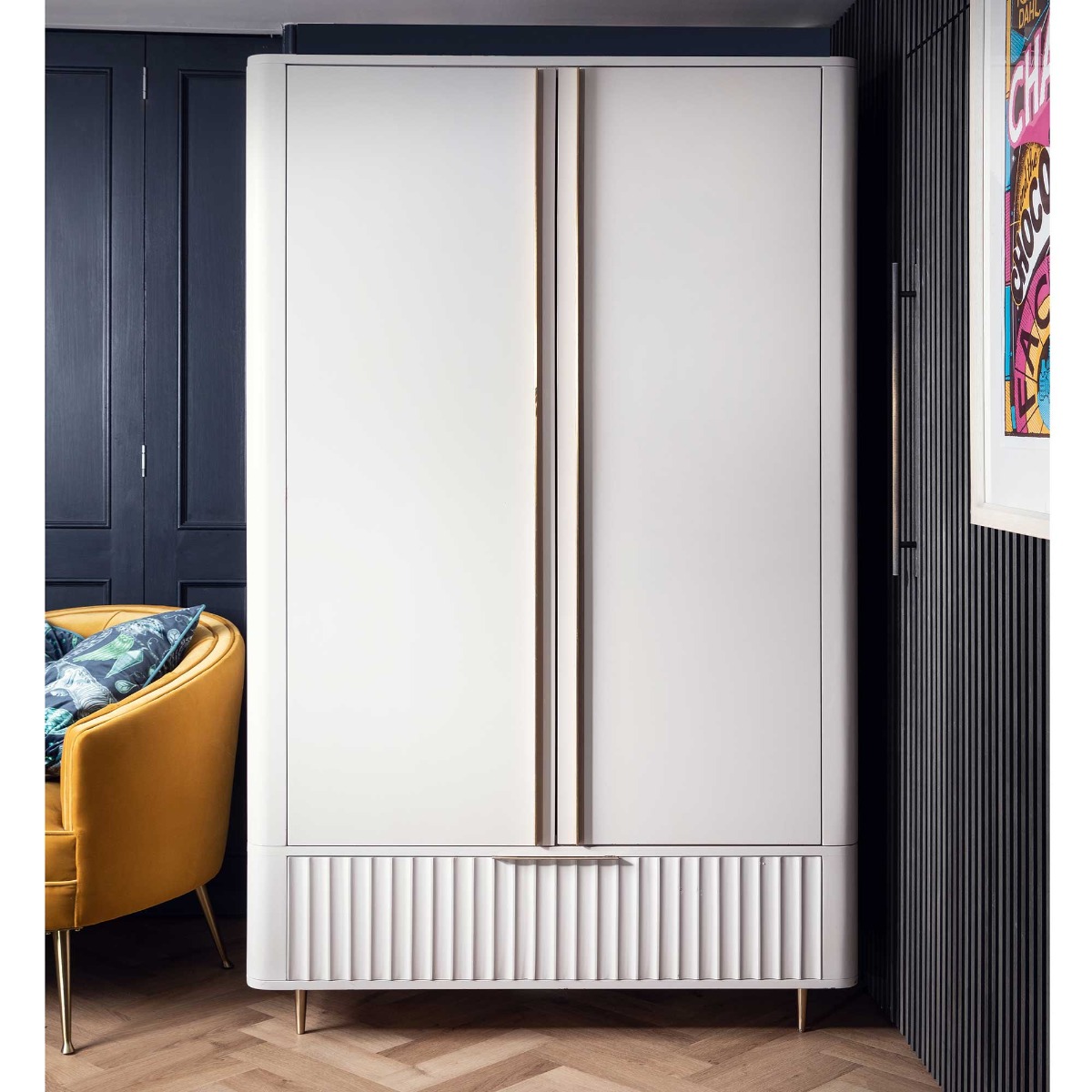 Lucia 120cm 2 Door 1 Drawer Wardrobe, Painted and Lacquered Mahogany