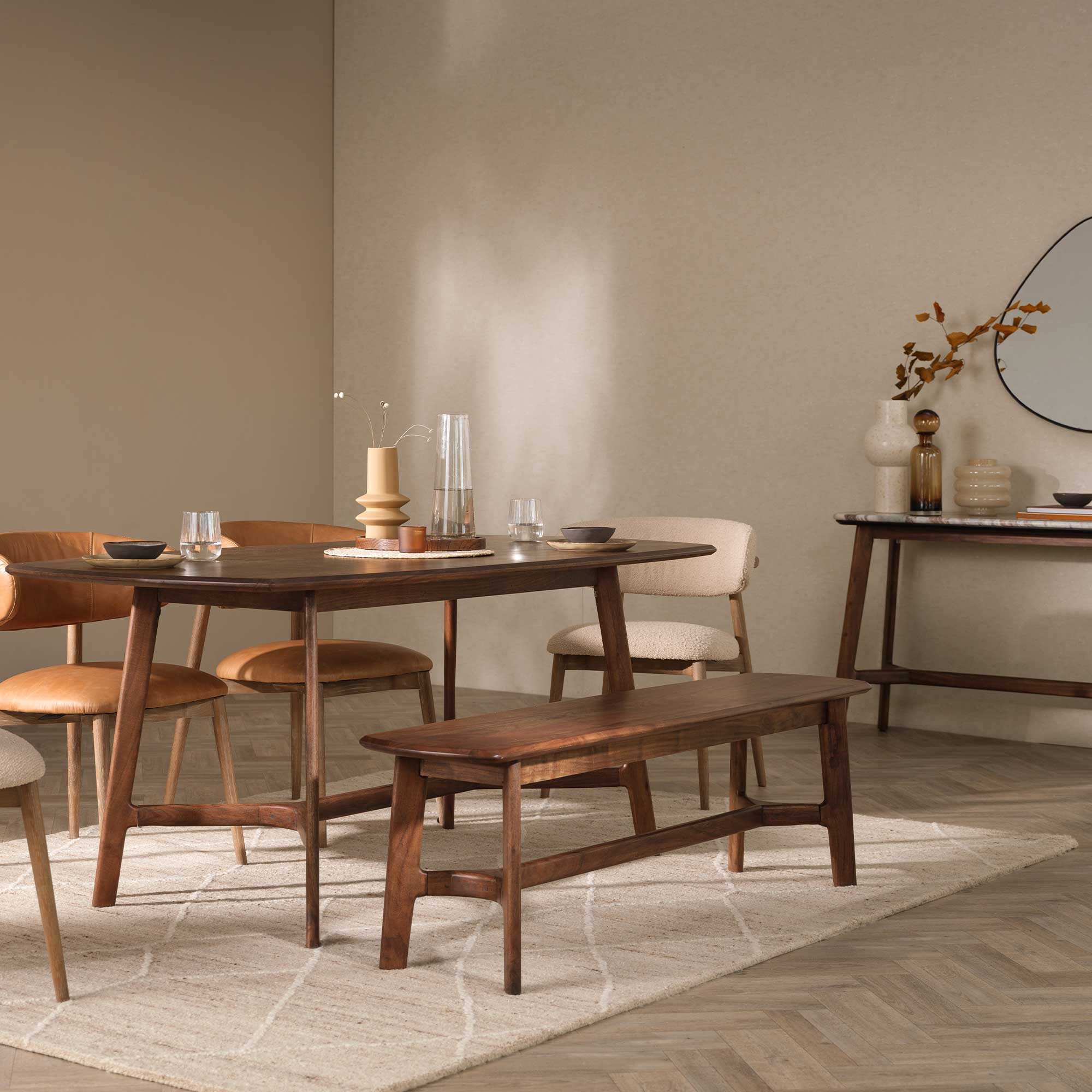 Cresta Acacia Wood Dining Bench, Walnut Finish