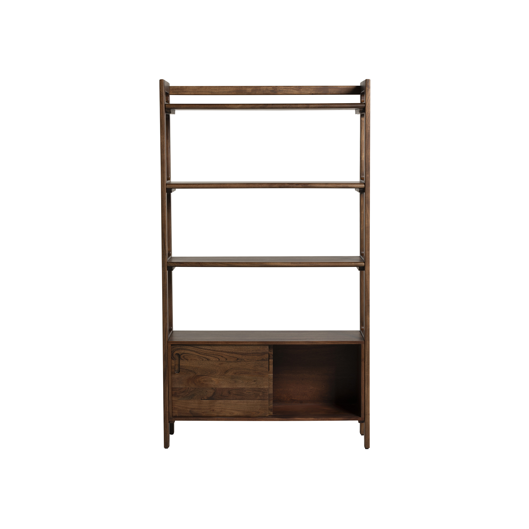 Cresta Brown Acacia Wood 4 Shelf Bookcase with Cabin, Acacia Wood in Walnut Finish