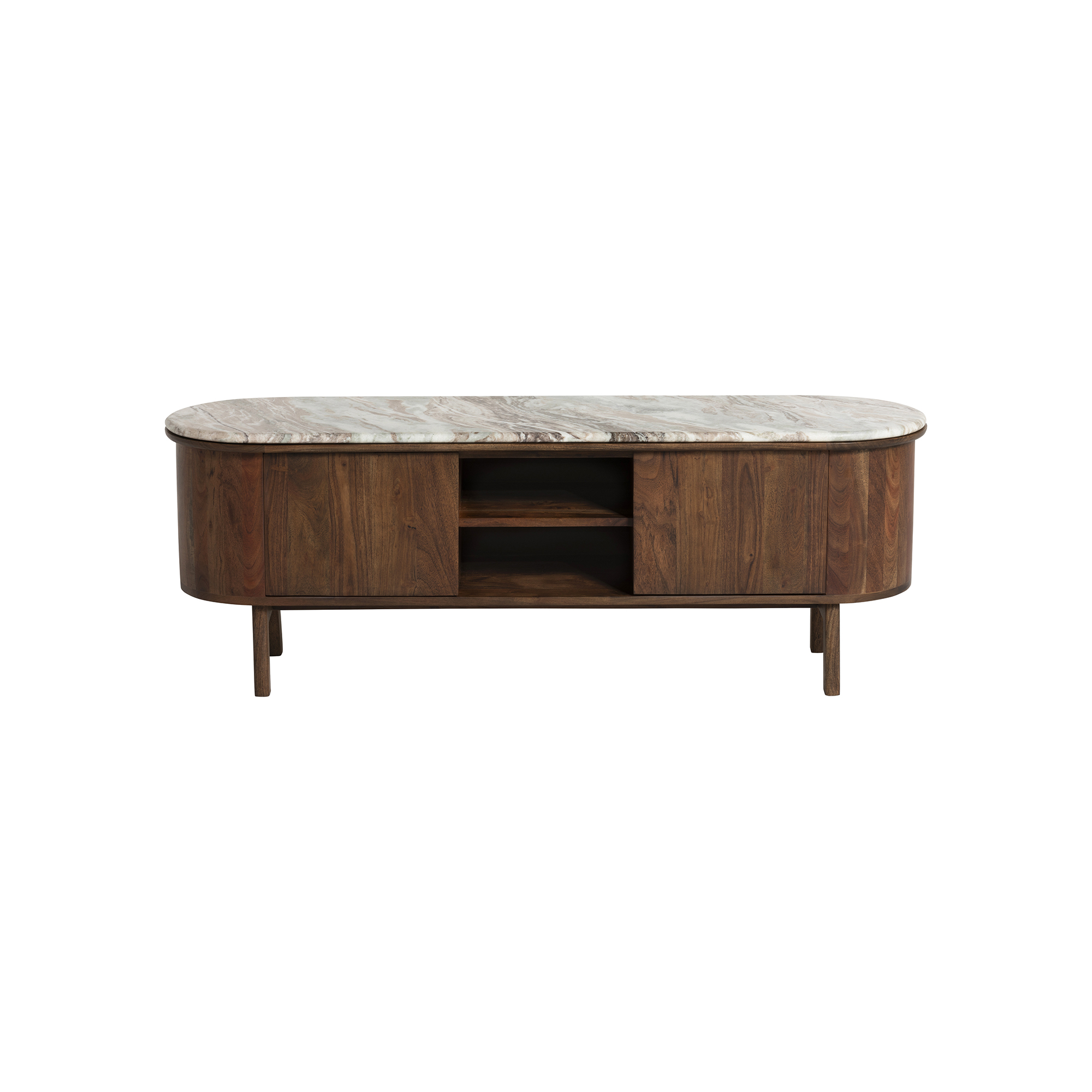 Cresta Marble Top and Acacia Wood TV Unit, Walnut Finish