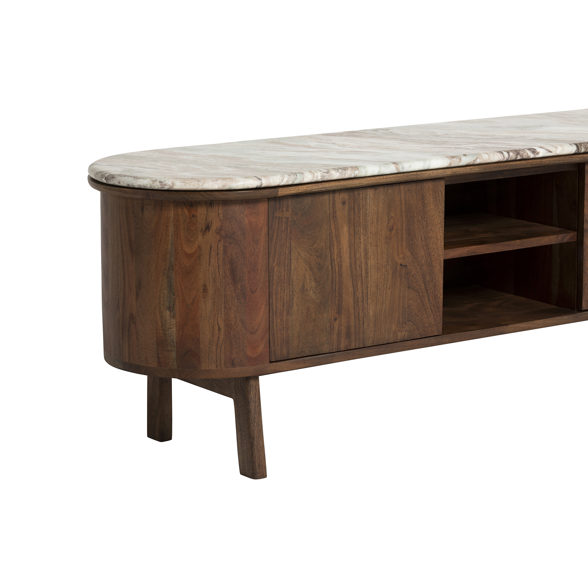 Cresta Marble Top and Acacia Wood TV Unit, Walnut Finish