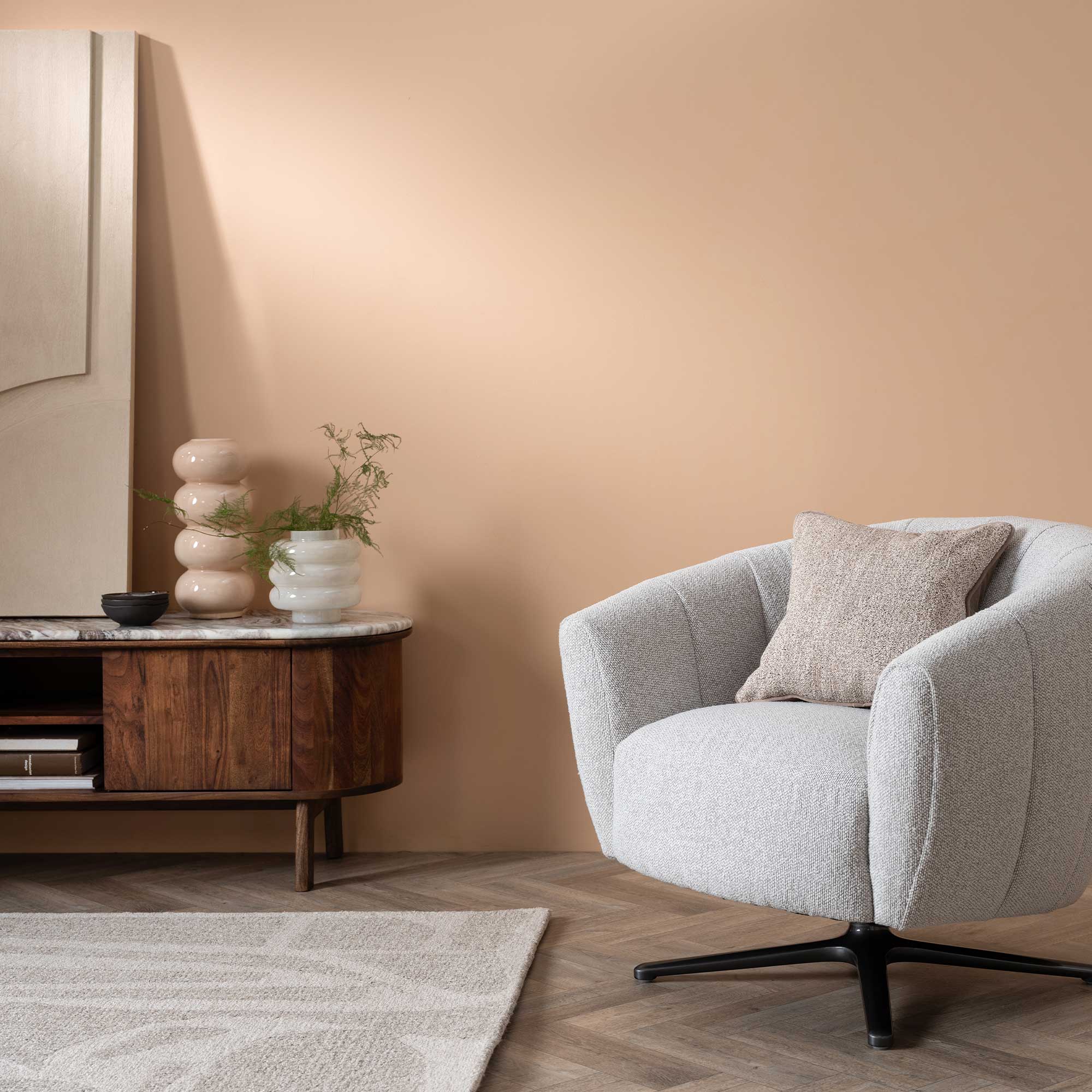 Cresta Marble Top and Acacia Wood TV Unit, Walnut Finish