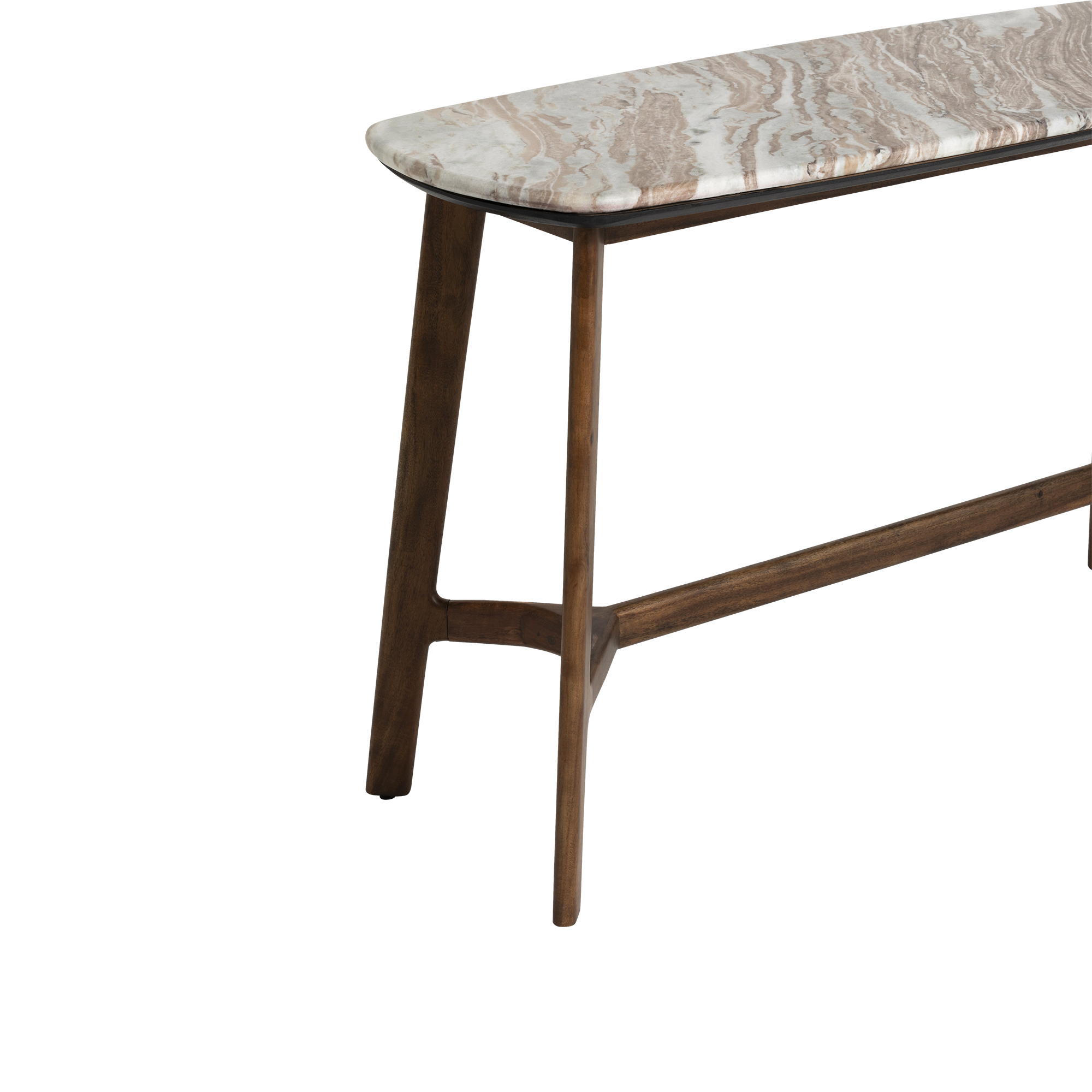 Cresta Marble Top  Console Table with Acacia Wood Base, Walnut Finish