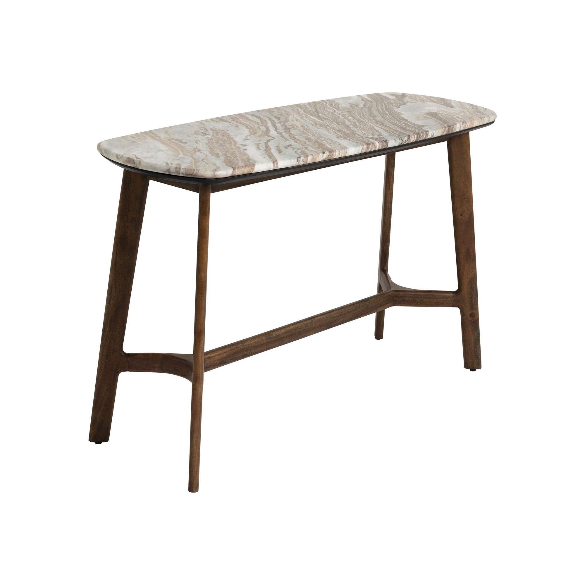Cresta Marble Top  Console Table with Acacia Wood Base, Walnut Finish