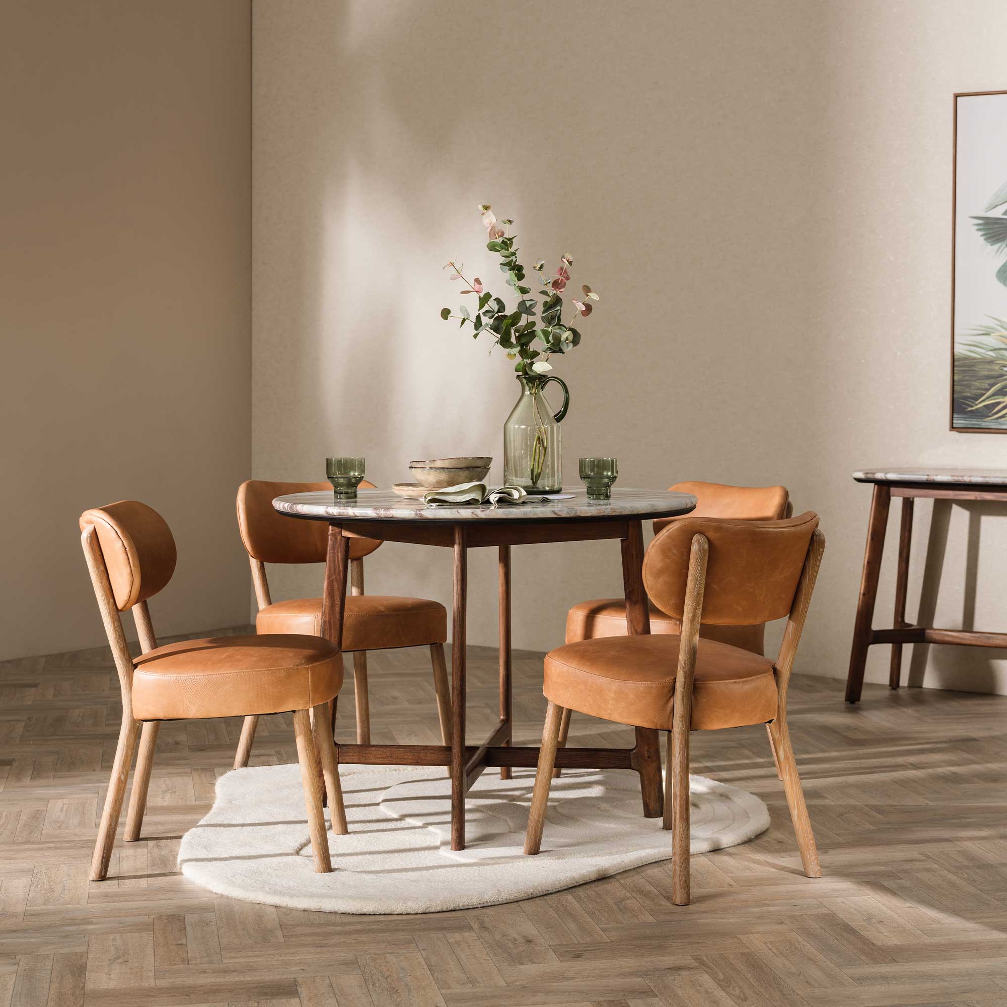 Cresta Marble and Acacia Wood Dining Table, Acacia Wood and Marble Top