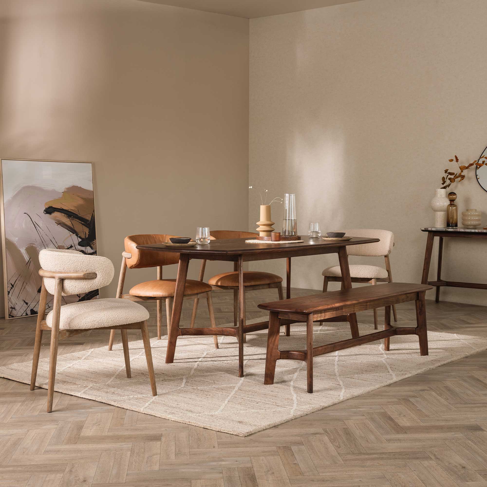 Cresta Curved Natural Wood 180cm Dining Table, Seats 4-6, Acacia wood, finished with Viso Walnut