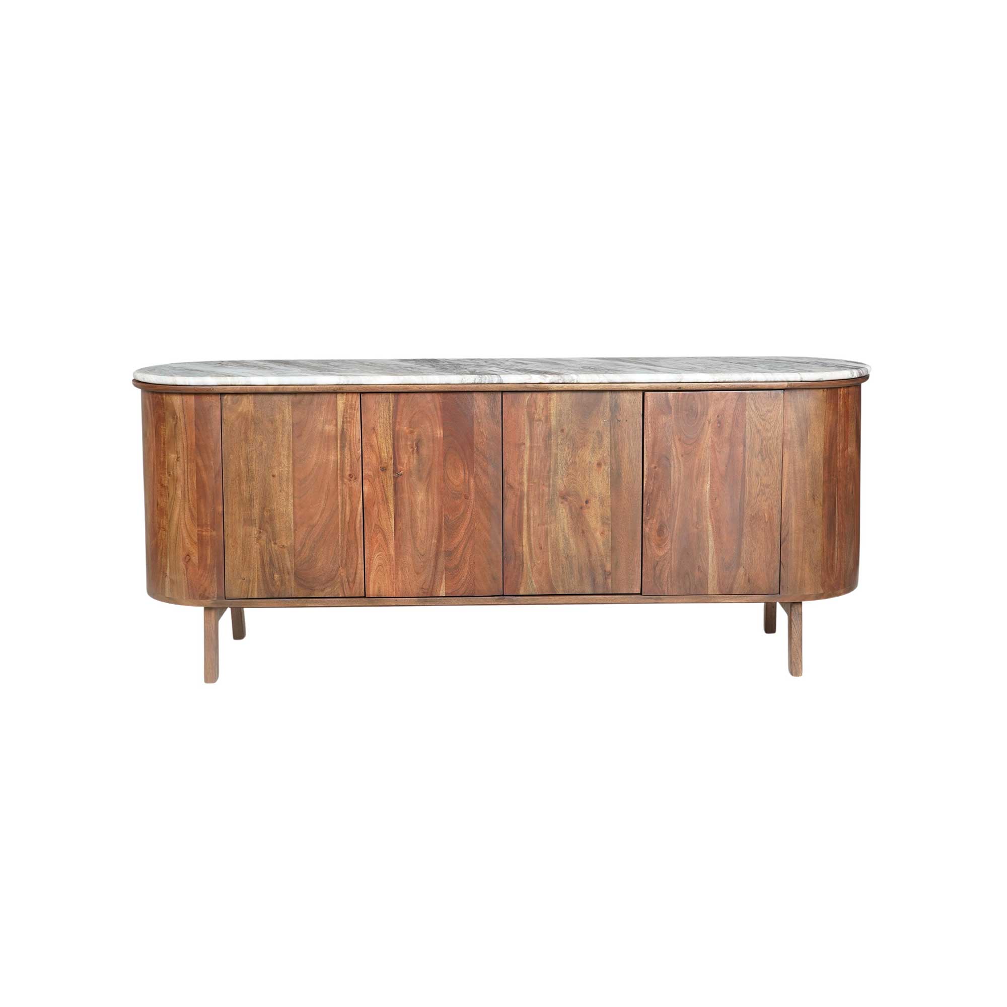 Cresta Marble 4 Door Sideboard with Acacia Wood Base, Sanwar marble and Acacia wood, finished with Viso Walnut