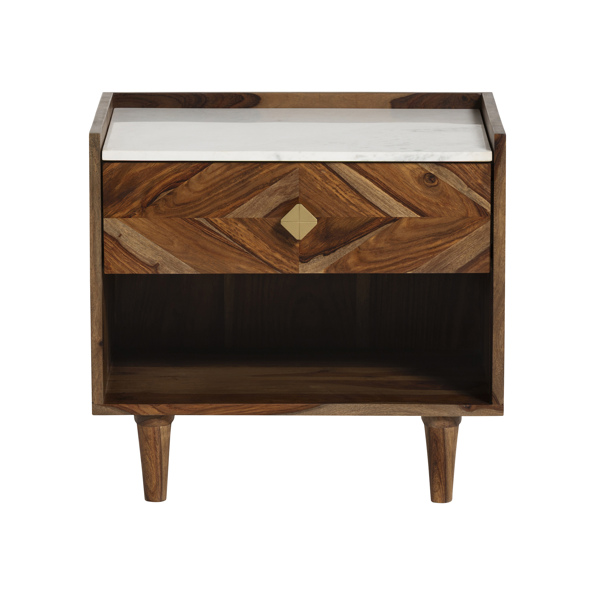 Vida Bedside in Natural Sheesham Wood and Marble