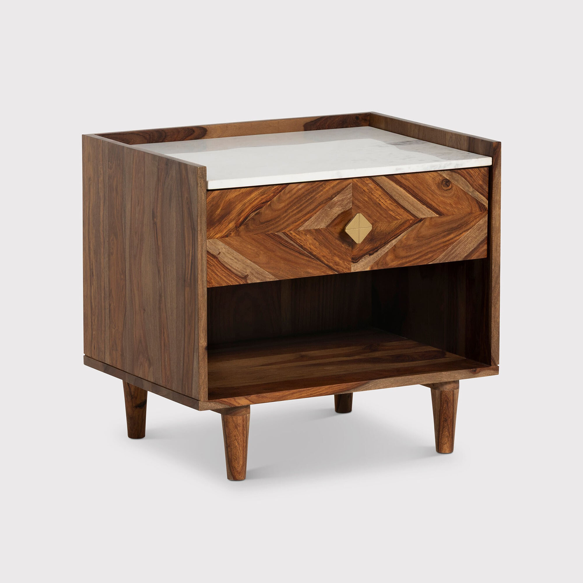 Vida Bedside in Natural Sheesham Wood and Marble