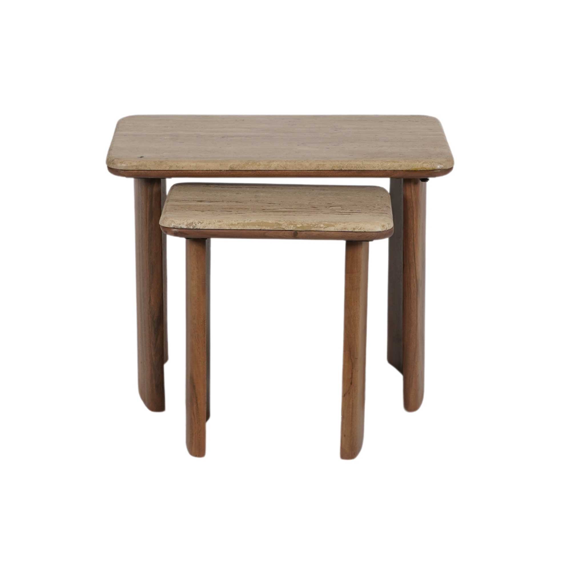 Zerina Set Of 2 Light Acacia Wood Coffee Tables with Travertine Top