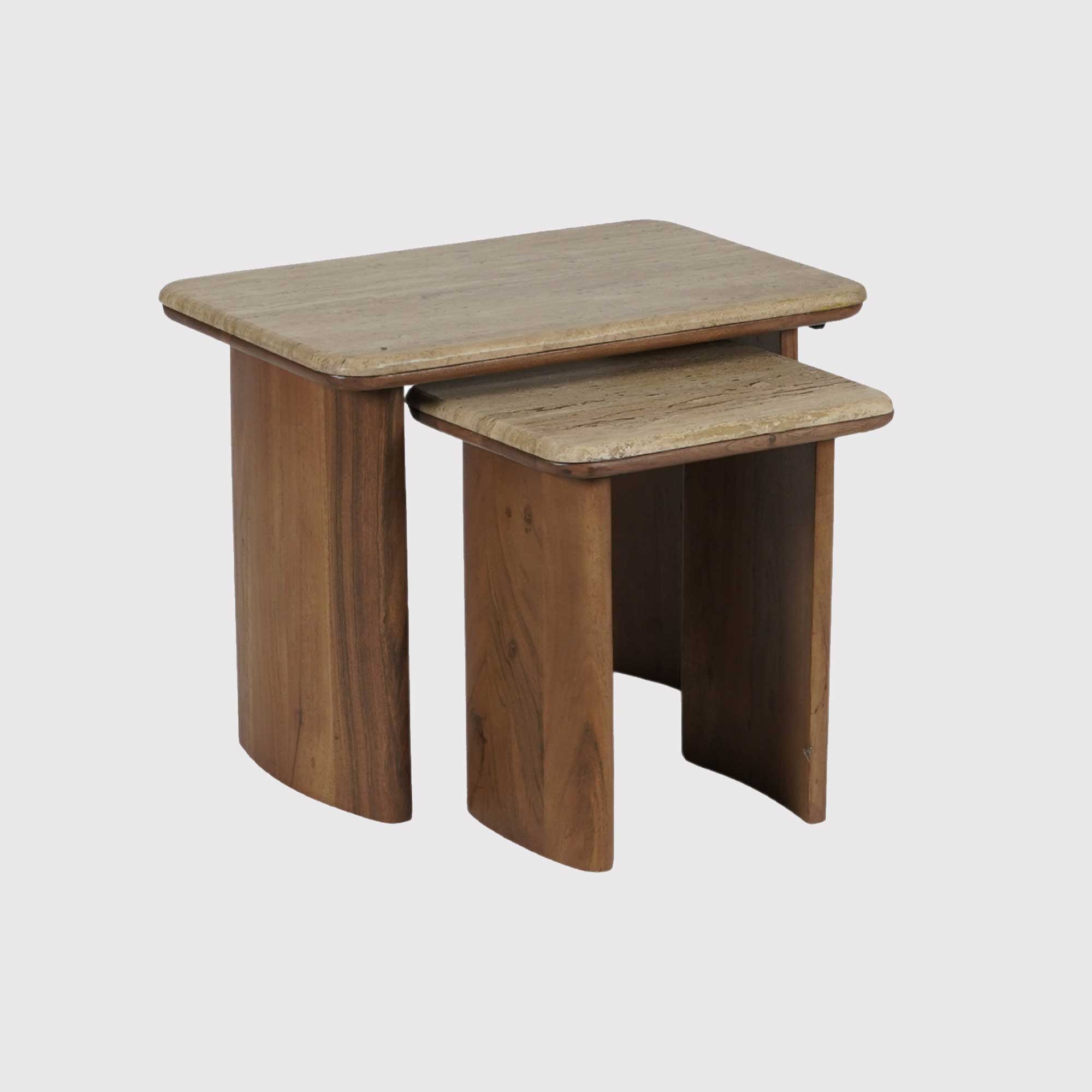 Zerina Set Of 2 Light Acacia Wood Coffee Tables with Travertine Top