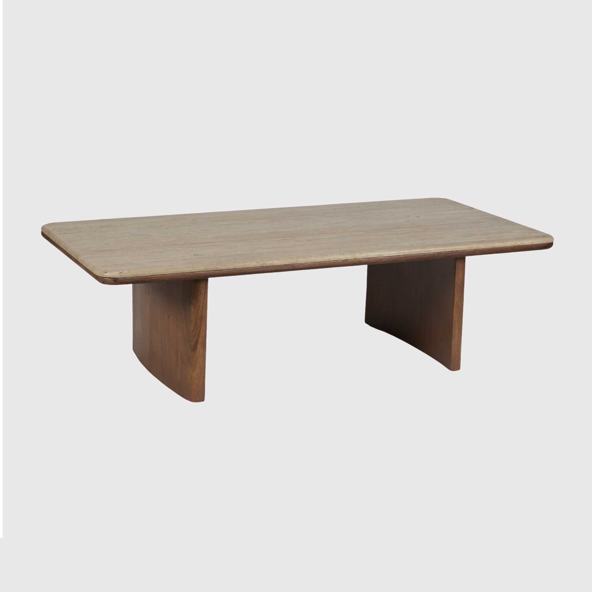 Zerina Light Acacia Wood Coffee Table with Travertine Top