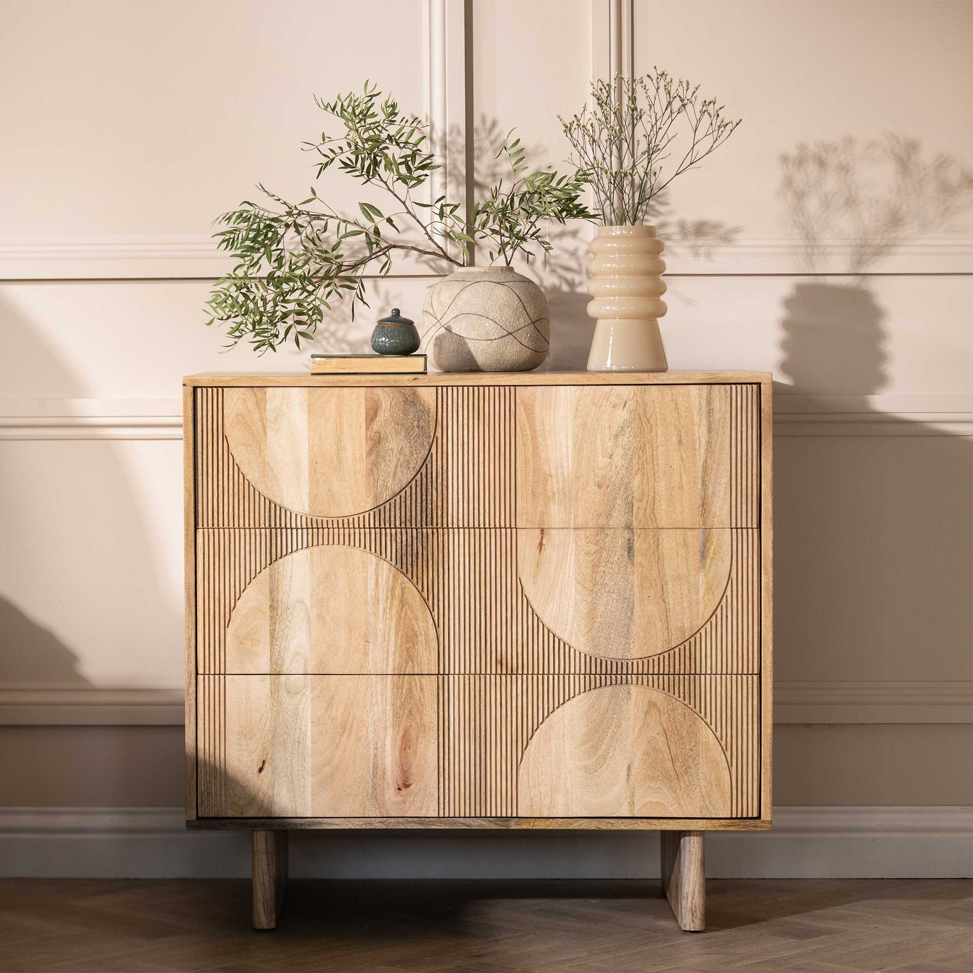 Zuberi Natural Mango Wood 3 Drawer Chest of Drawers, Natural mango wood