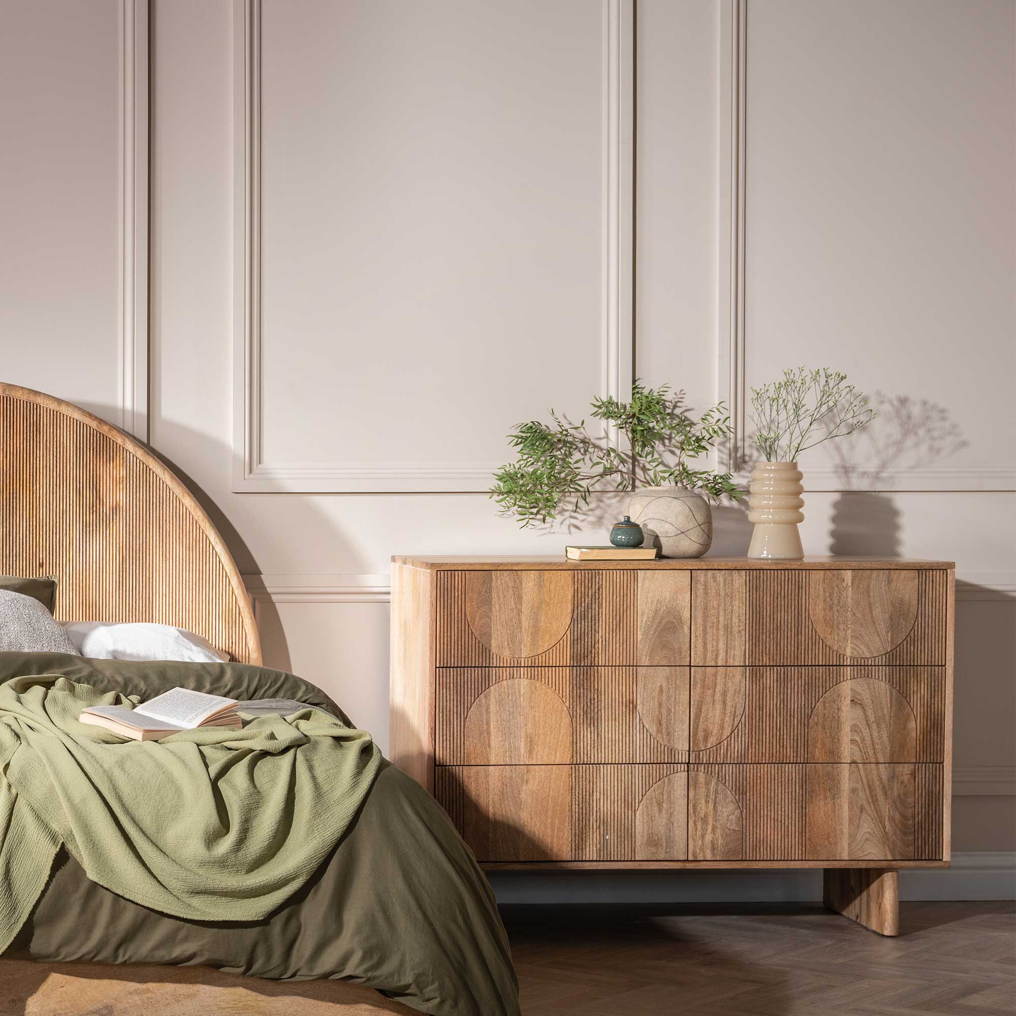 Zuberi Natural Mango Wood 6 Drawer Chest of Drawers, Natural mango wood