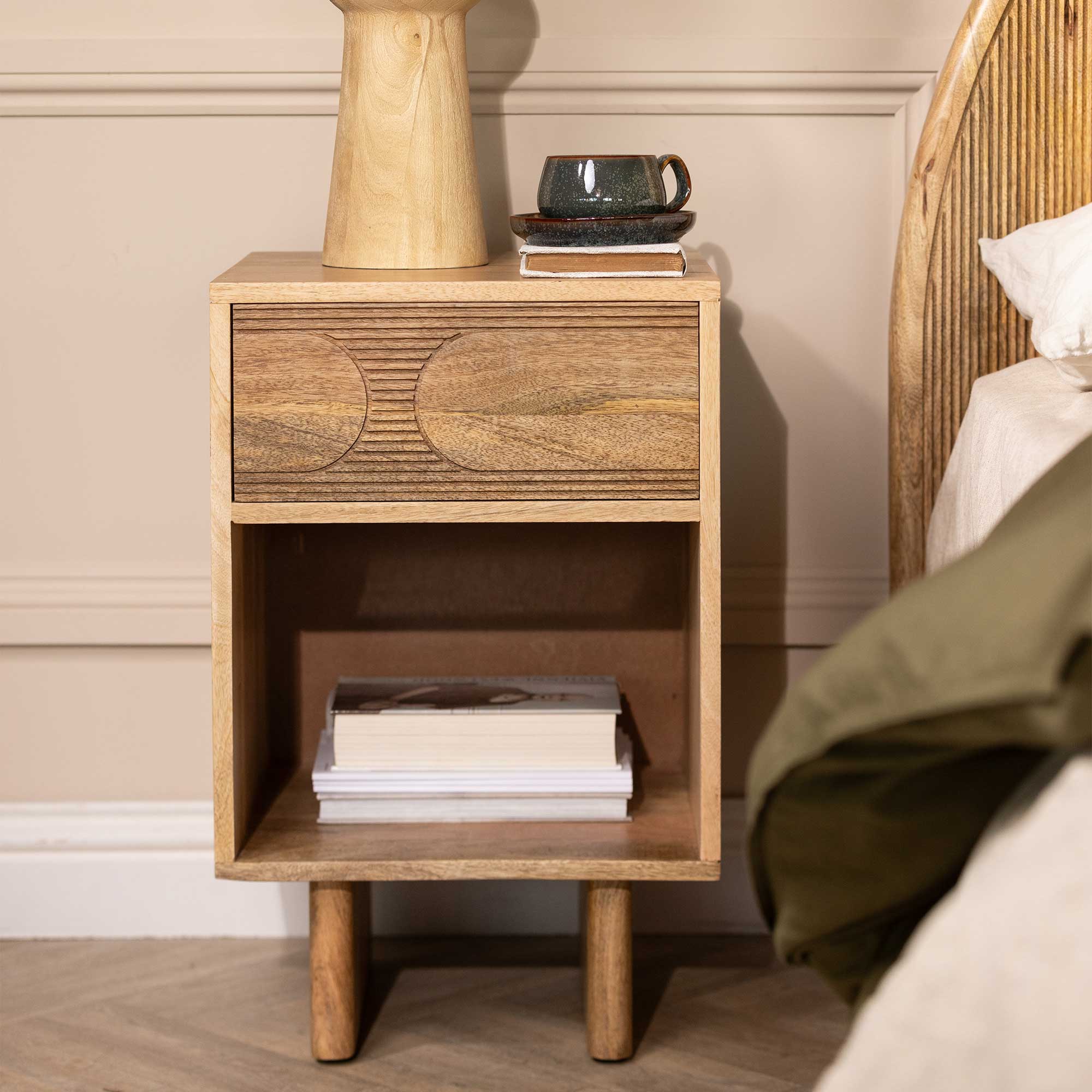 Zuberi Natural Mango Wood Bedside Table, Natural mango wood