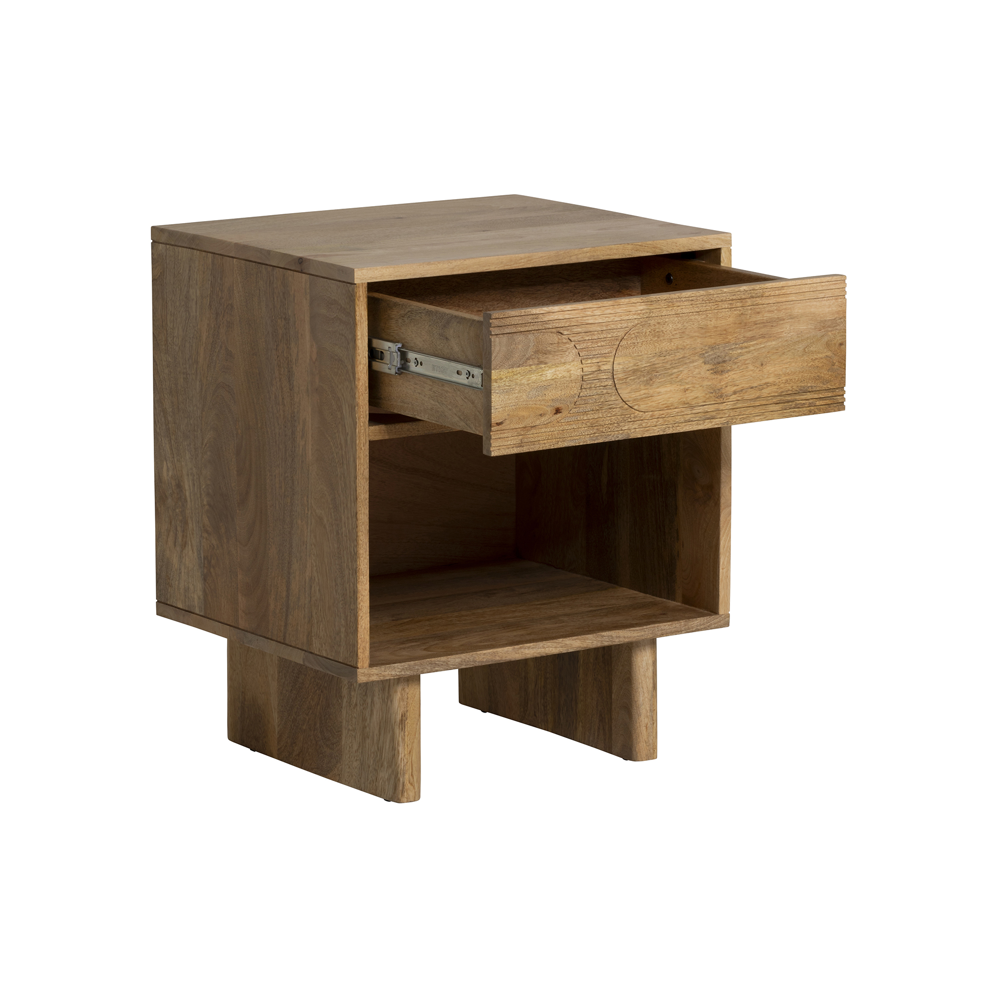 Zuberi Natural Mango Wood Wide Bedside Table, Natural Mango wood