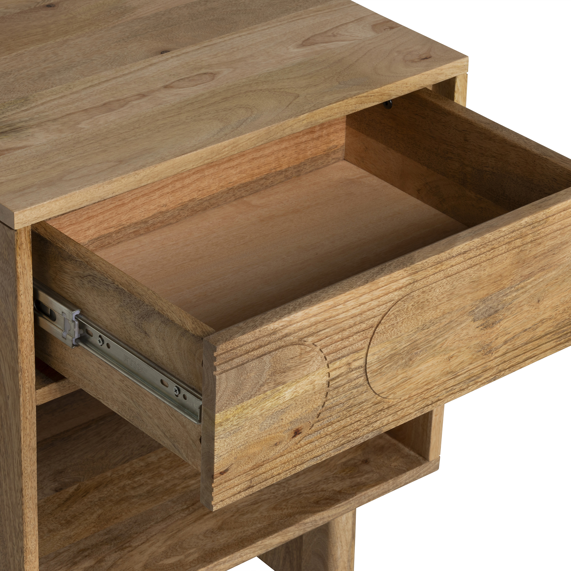 Zuberi Natural Mango Wood Wide Bedside Table, Natural Mango wood