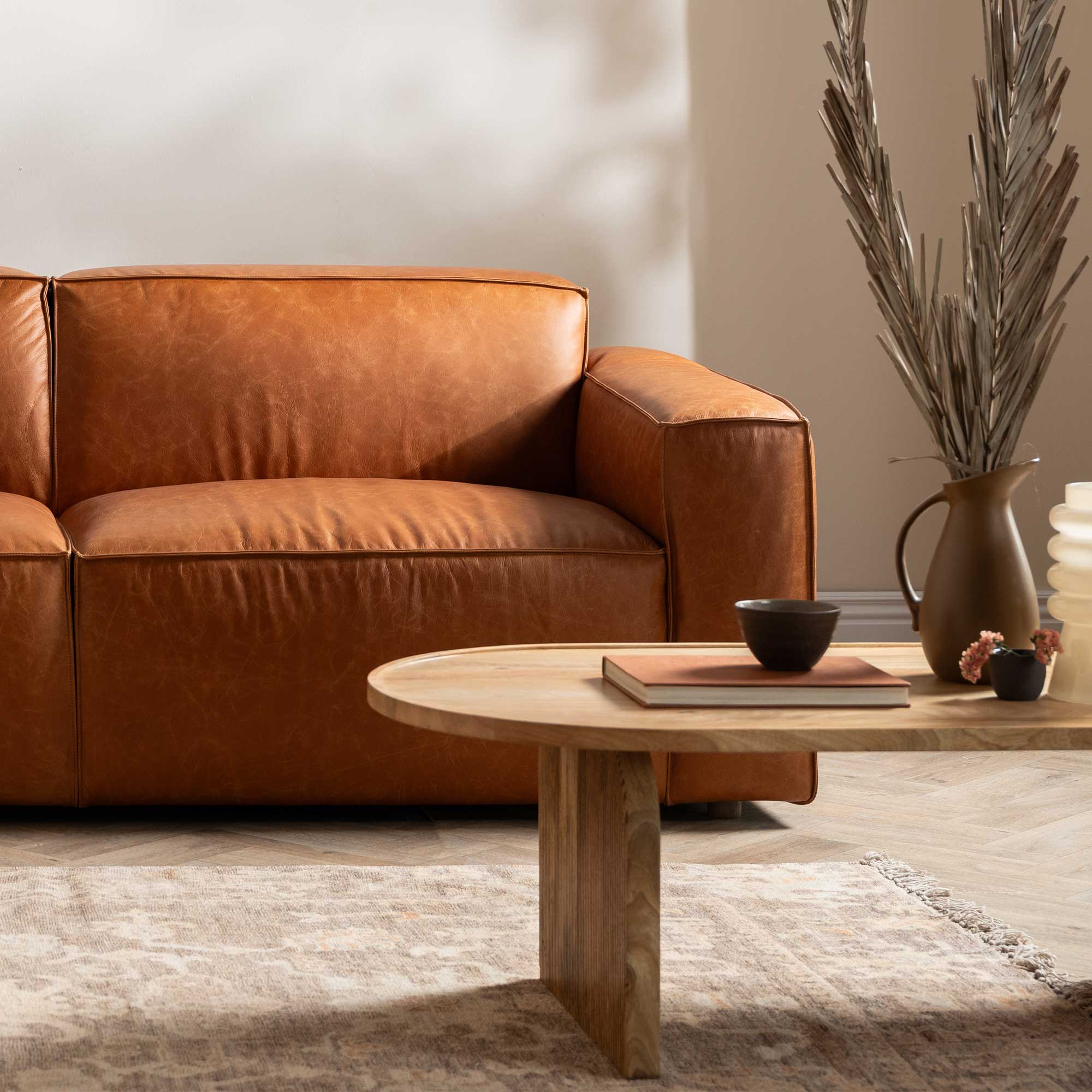 Zuberi Natural Mango Wood Curved Coffee Table, Natural Mango Wood