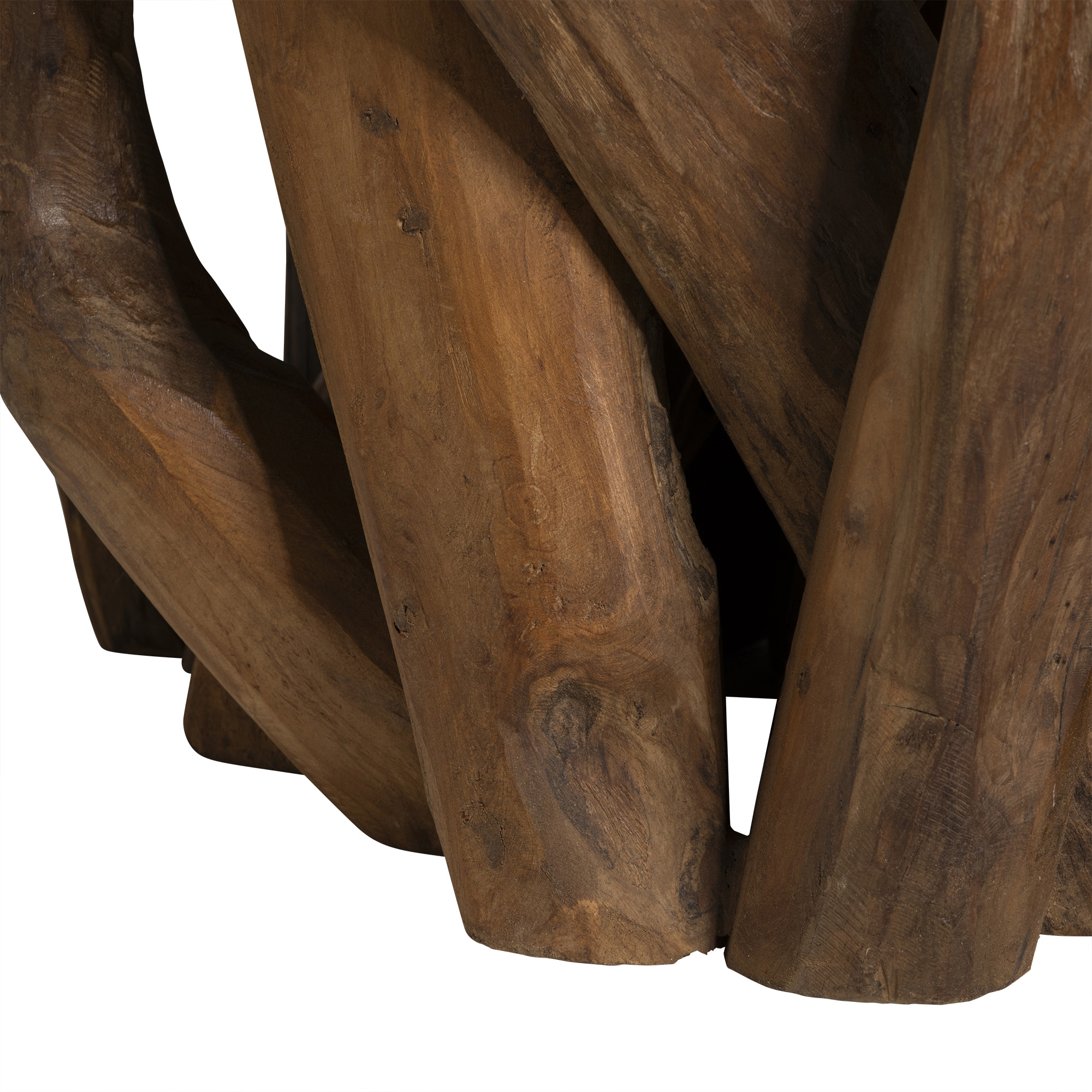 Whinfell Round Glass Top and Teak Root Wood Base 160cm Dining Table