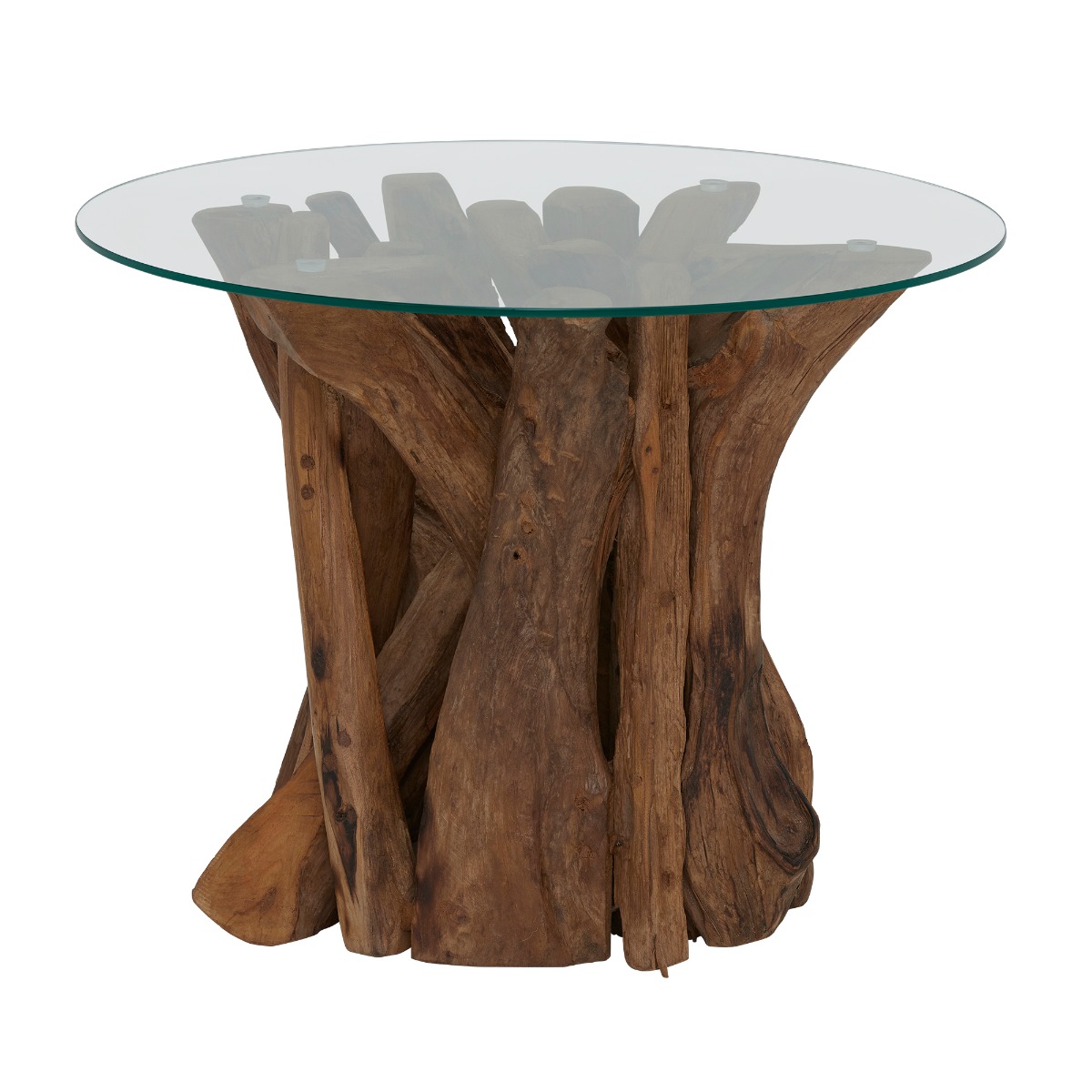 Whinfell Round Lamp Table - Reclaimed Teak Root Glass and Light Wax