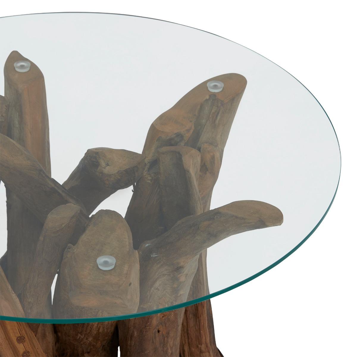 Whinfell Round Lamp Table - Reclaimed Teak Root Glass and Light Wax