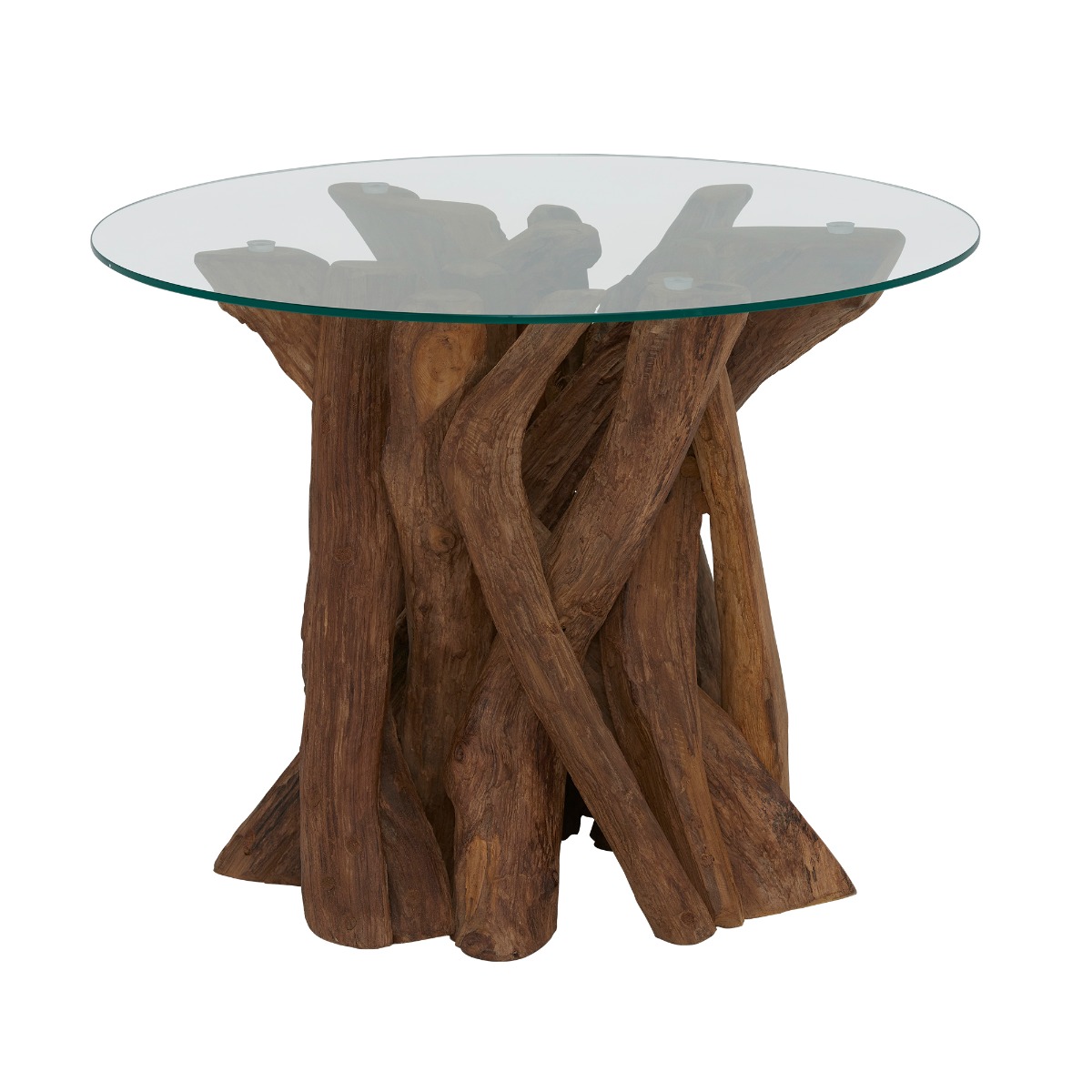 Whinfell Round Lamp Table - Reclaimed Teak Root Glass and Light Wax