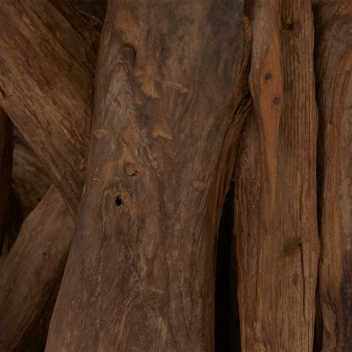 Whinfell Round Lamp Table - Reclaimed Teak Root Glass and Light Wax