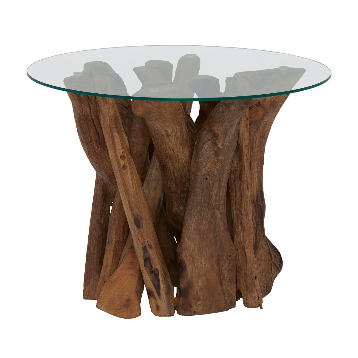Whinfell Round Lamp Table - Reclaimed Teak Root Glass and Light Wax