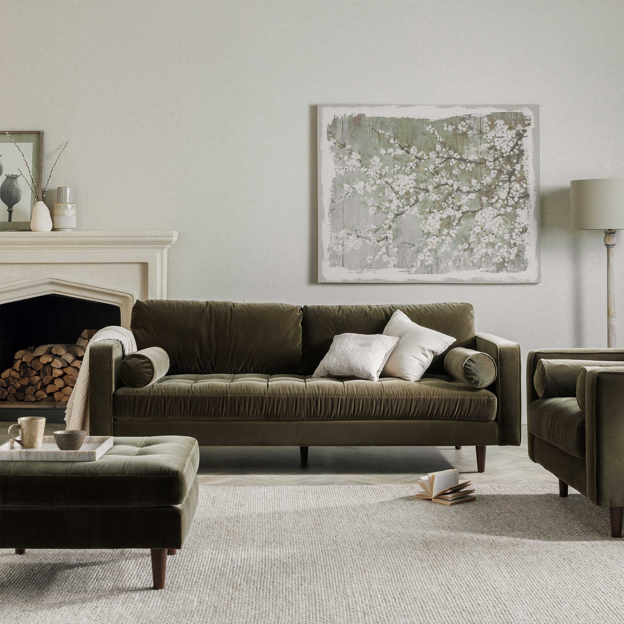 Hemingway 3 Seater Sofa - Cotton Velvet Cypress