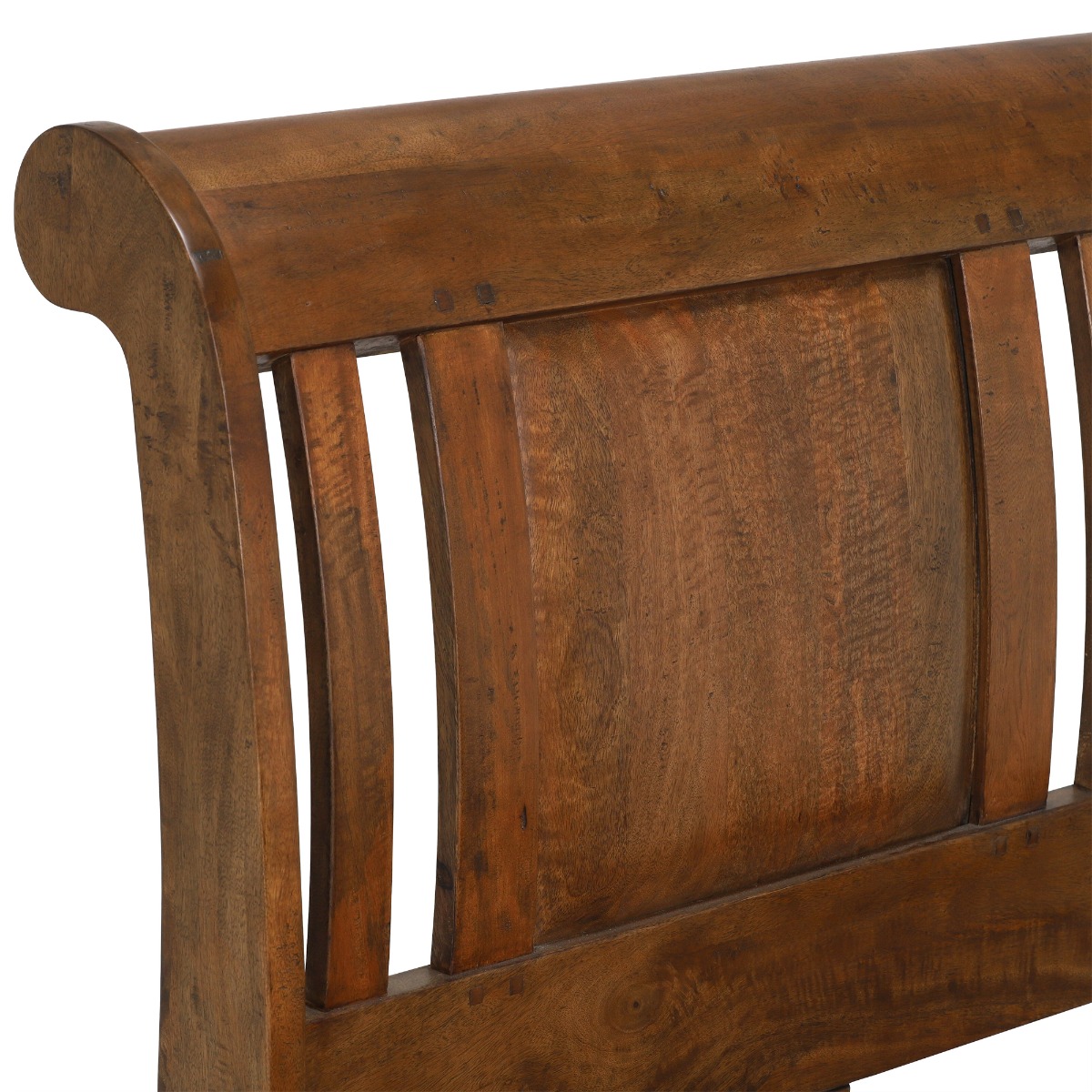 New Frontier Brown Wood High End Sleigh Double Bed Frame, Mango Finish