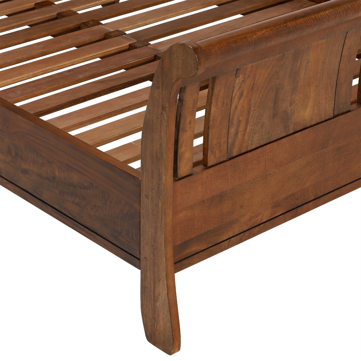 New Frontier Brown Wood High End Sleigh Super King Bed Frame, Mango Finish