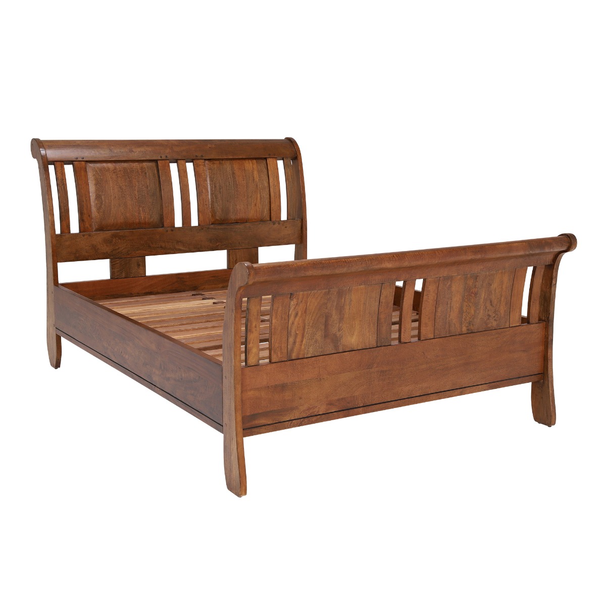 New Frontier Brown Wood High End Sleigh Super King Bed Frame, Mango Finish