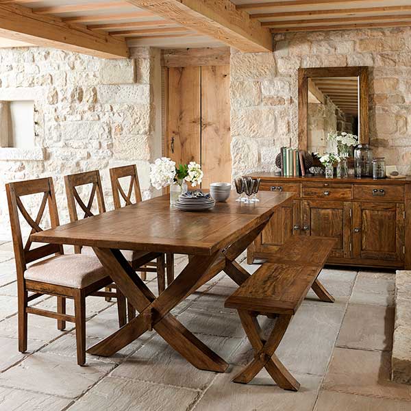 New Frontier Wood x Leg Dining Bench, Mango Finish