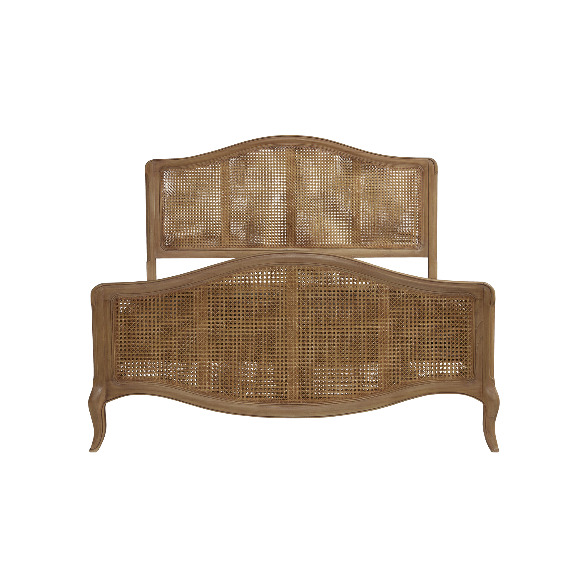 Cecile Brown Rattan and Wood French Style Double Bed Frame, Mindi A - Light Wood