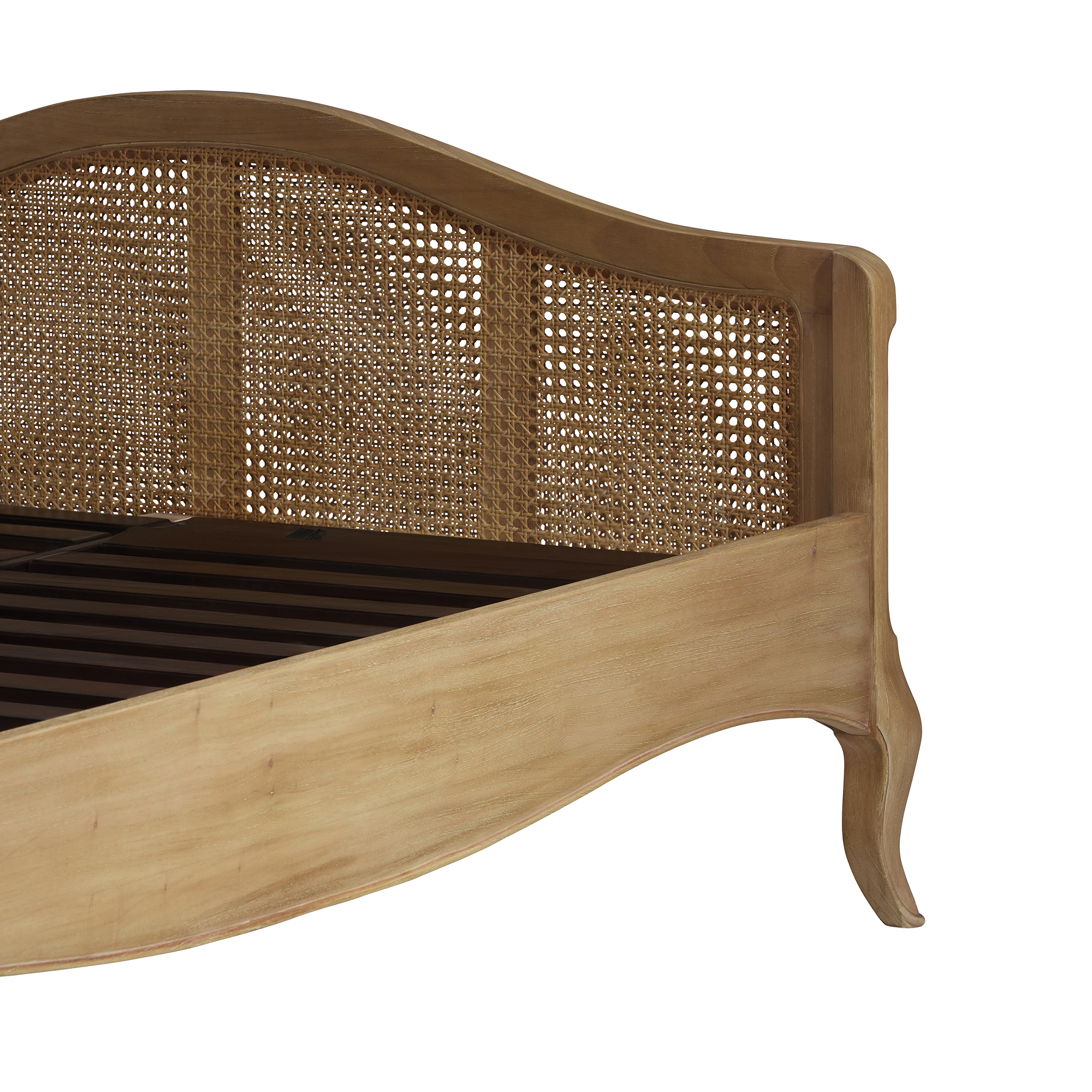 Cecile Brown Rattan and Wood French Style Double Bed Frame, Mindi A - Light Wood