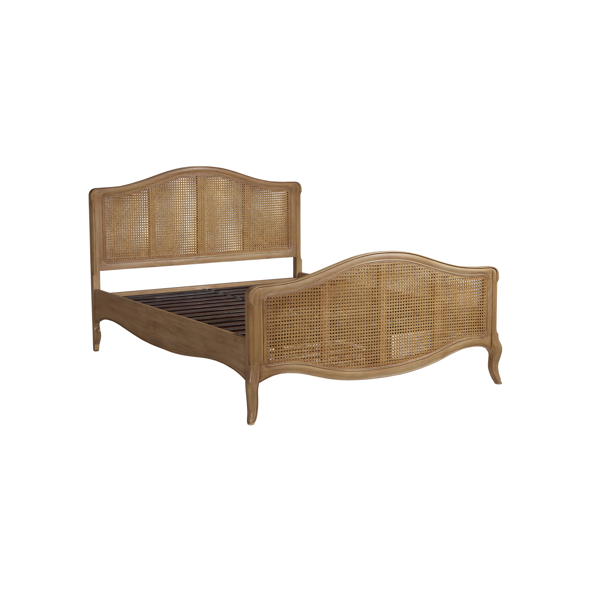 Cecile Brown Rattan and Wood French Style Super King Bed Frame, Mindi A - Light