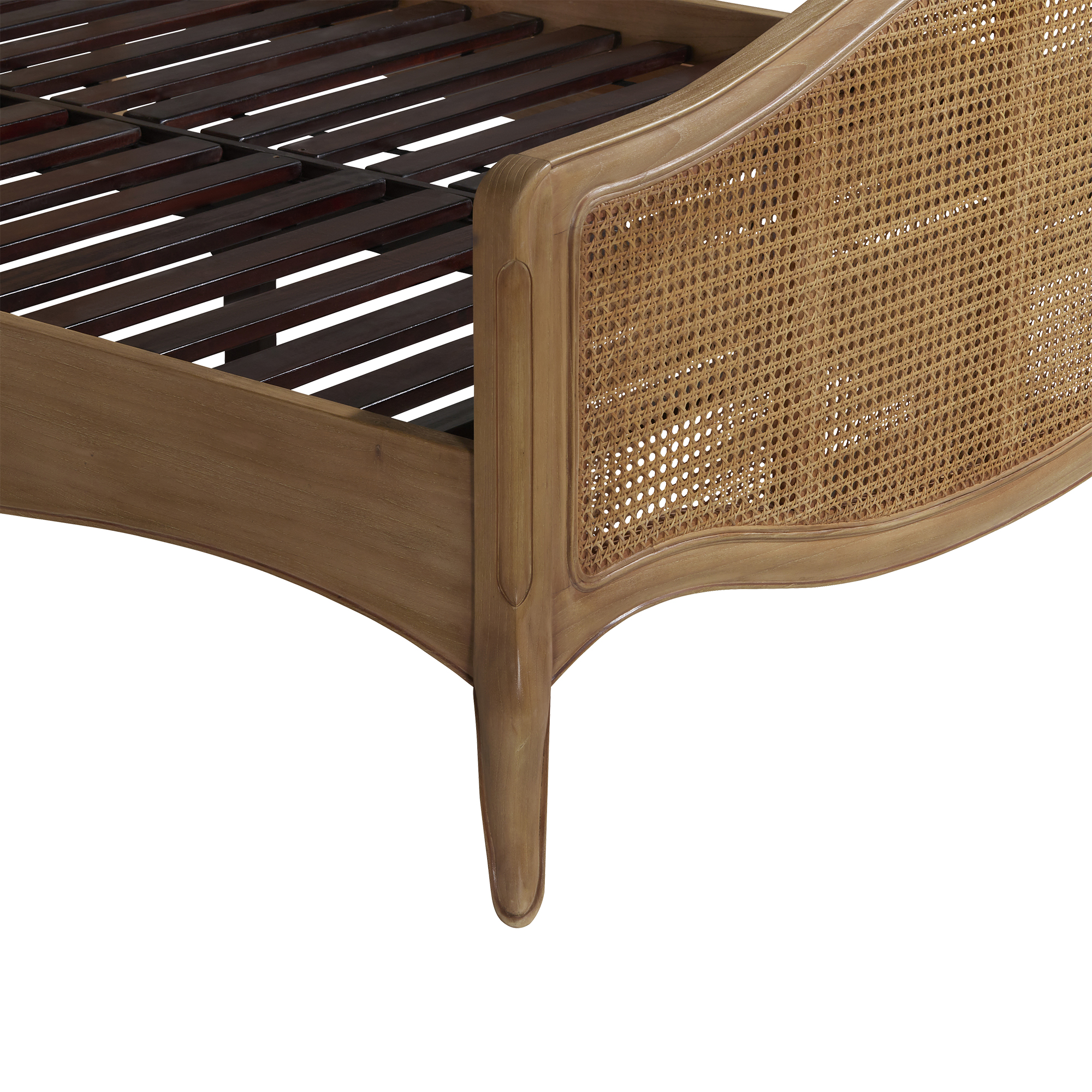 Cecile Brown Rattan and Wood French Style Super King Bed Frame, Mindi A - Light