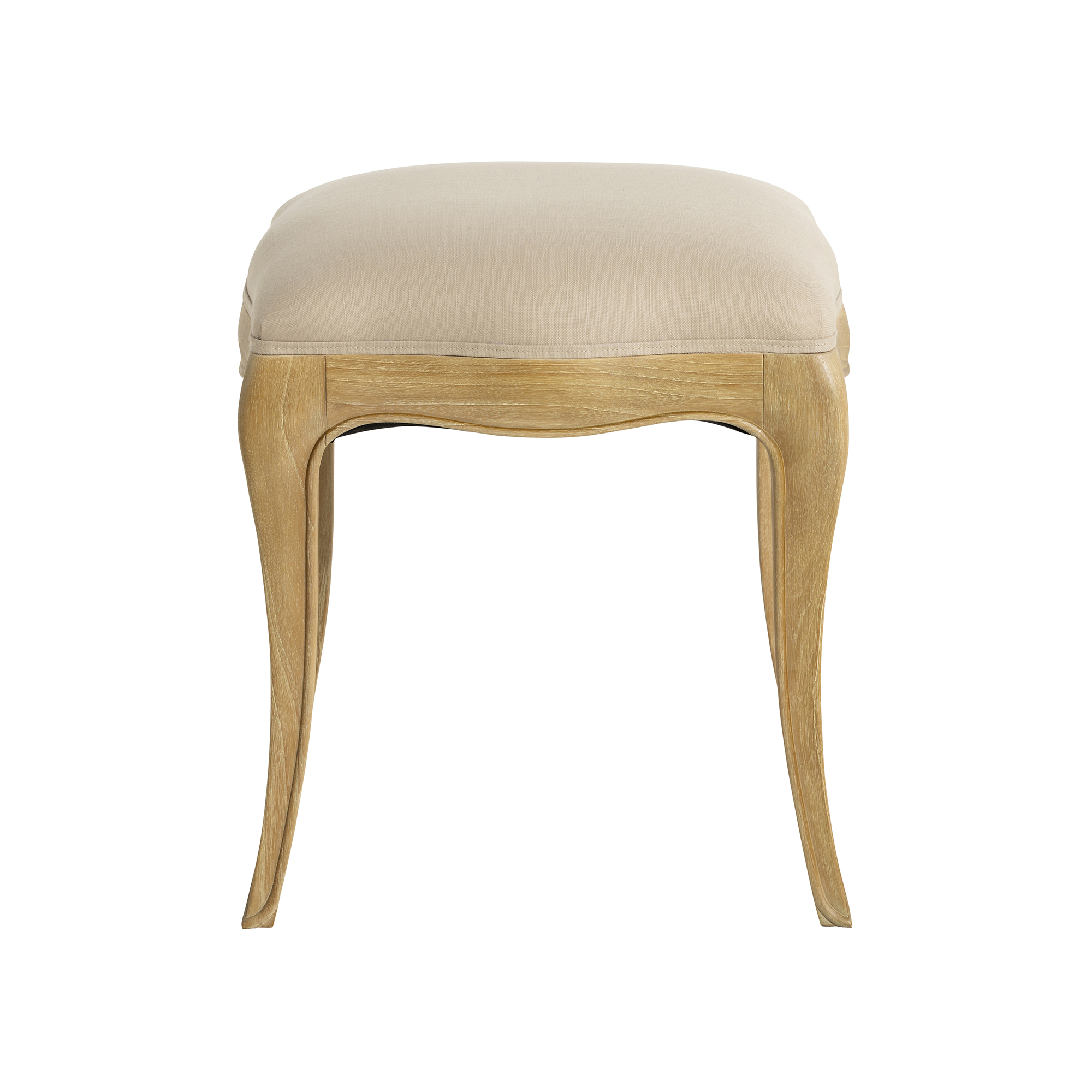 Cecile Light Wood French Style Upholstered Stool, Mindi Wood