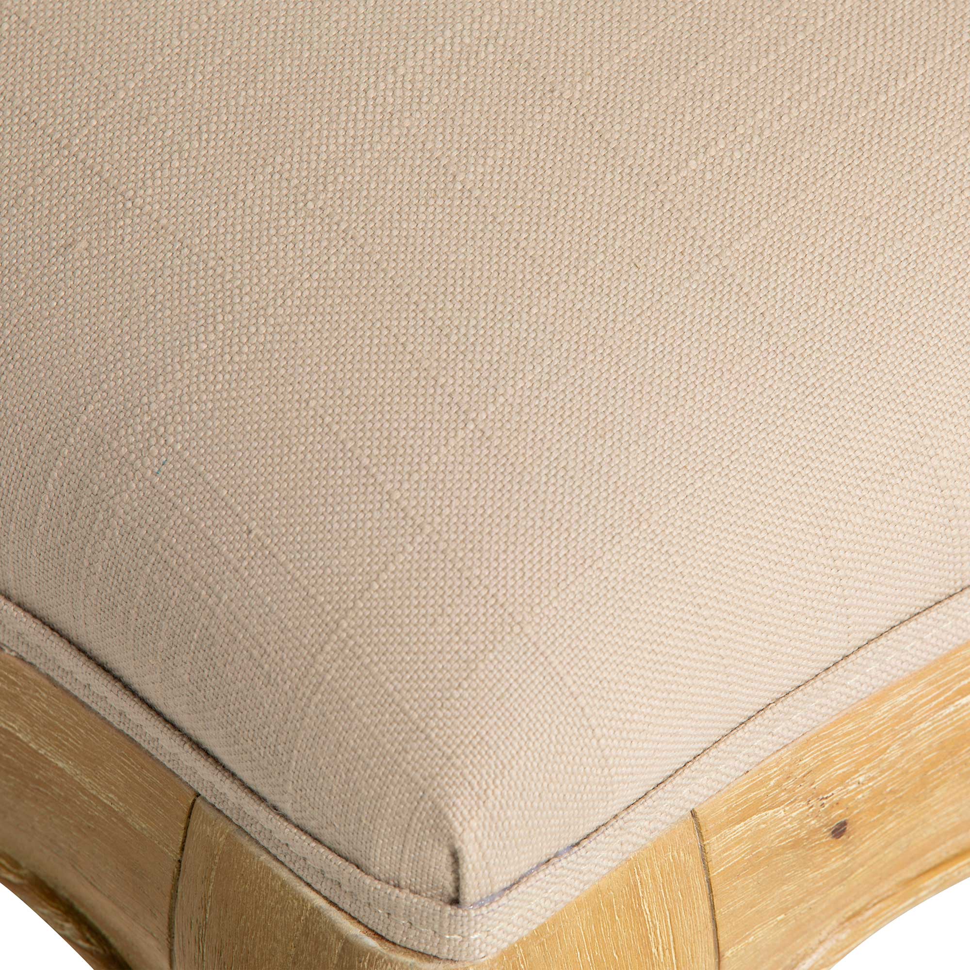 Cecile Light Wood French Style Upholstered Stool, Mindi Wood