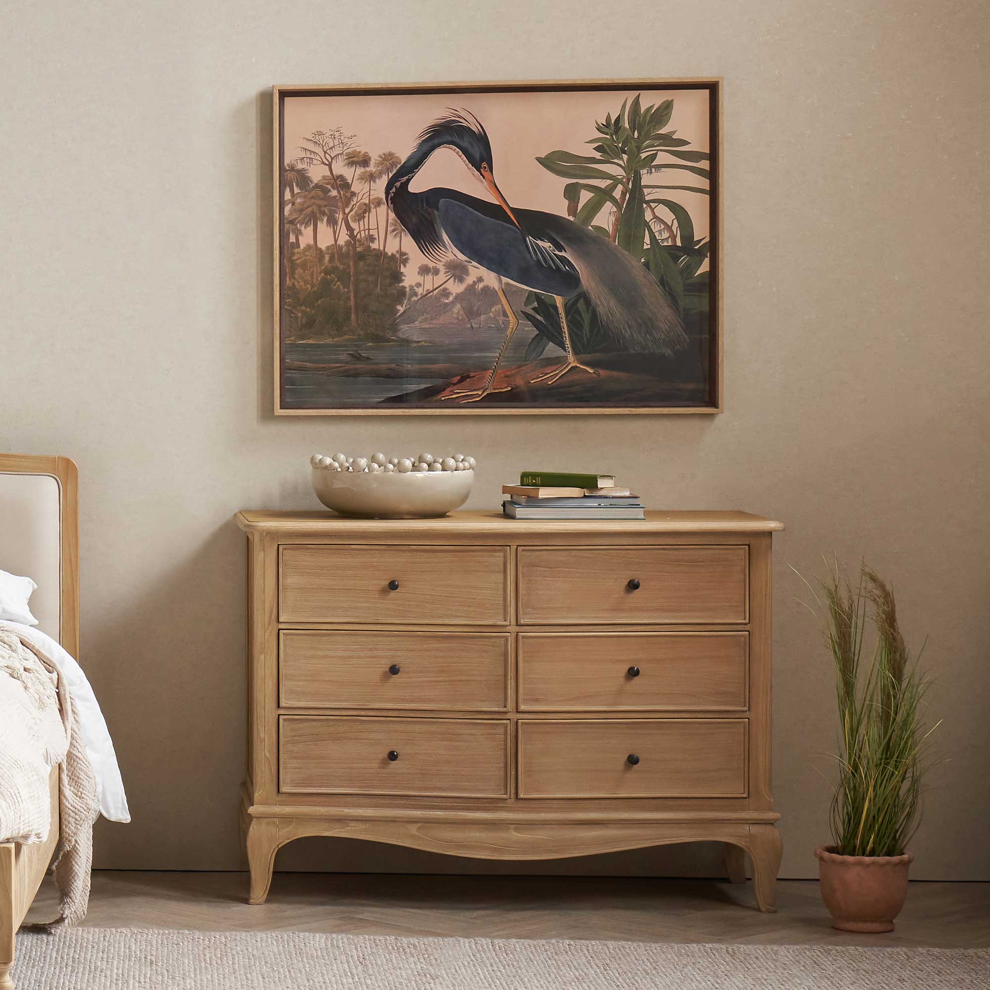 Cecile Light Wooden French Style 6 Drawer Chest, Mindi Wood