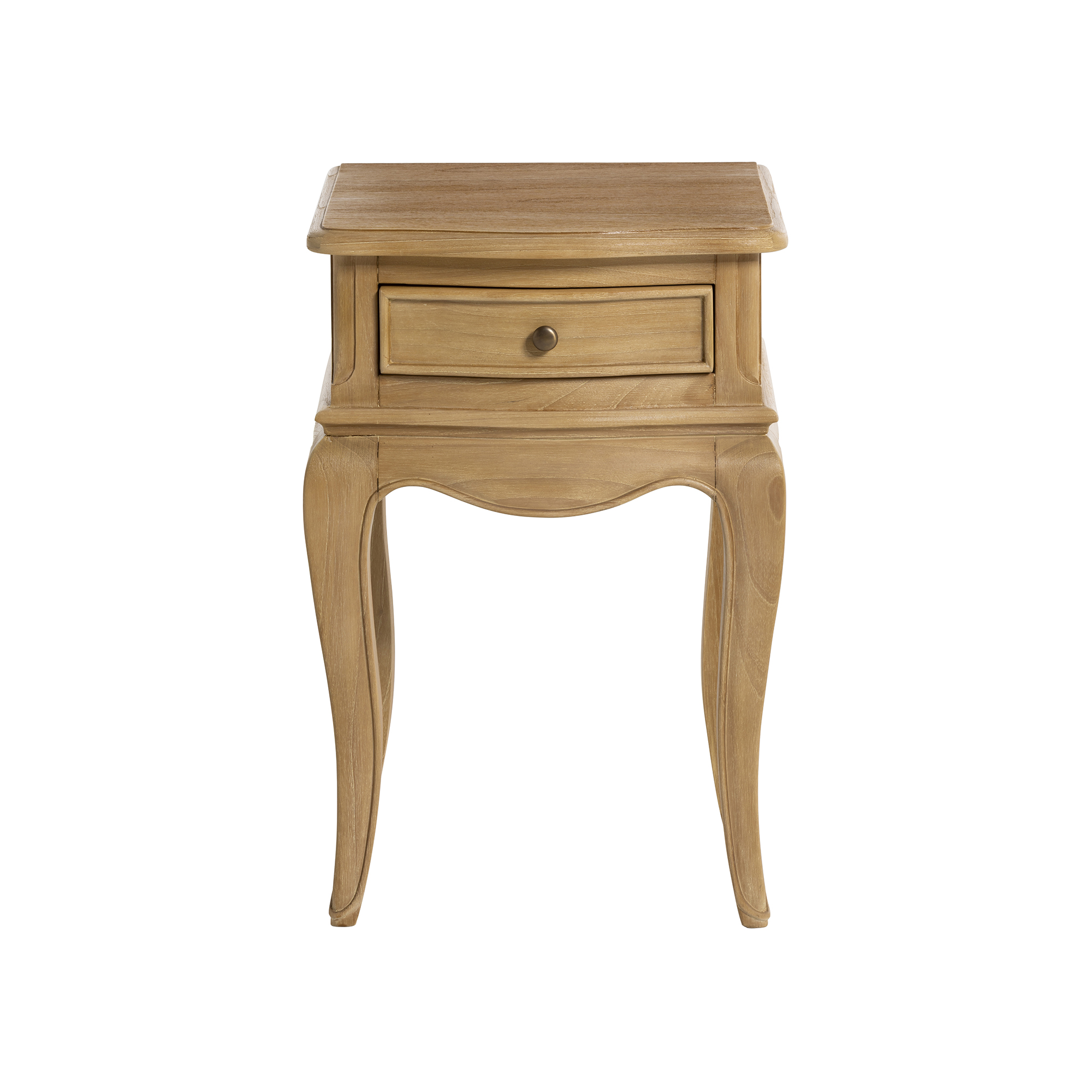 Cecile Light Wooden French Style 1 Drawer Bedside Table, Mindi Wood