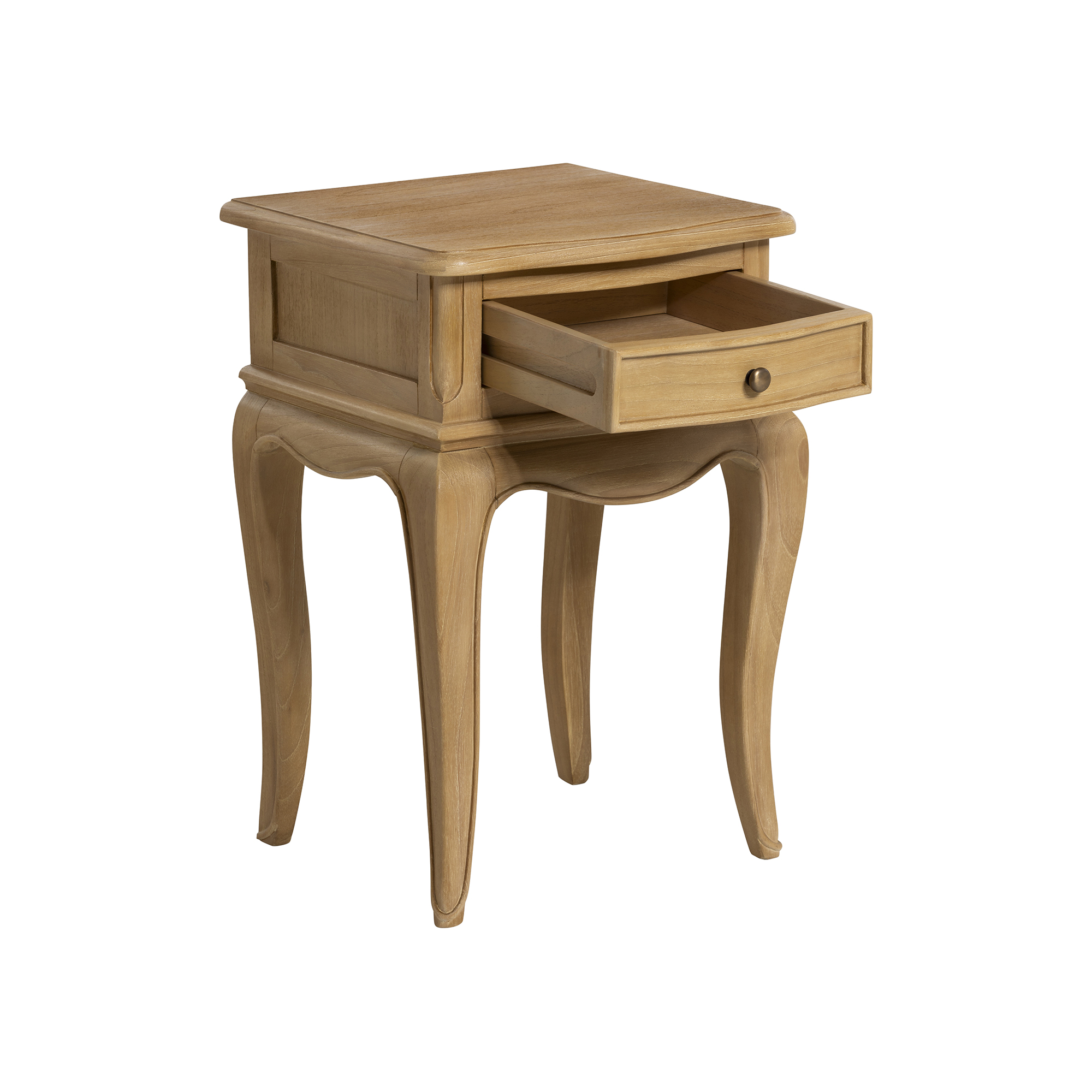Cecile Light Wooden French Style 1 Drawer Bedside Table, Mindi Wood