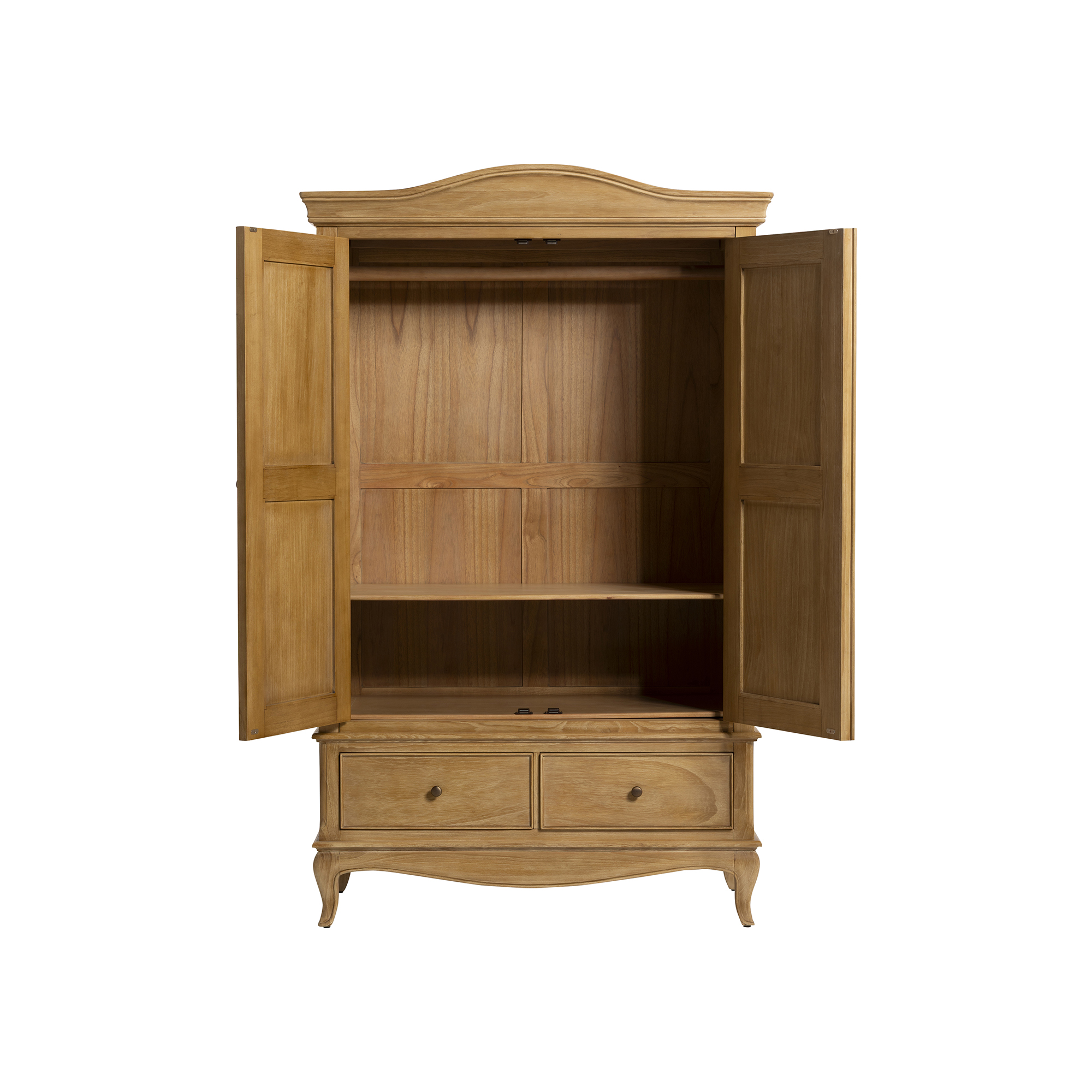 Cecile Light Wooden French Style Double Wardrobe with Drawers, Mindi Wood