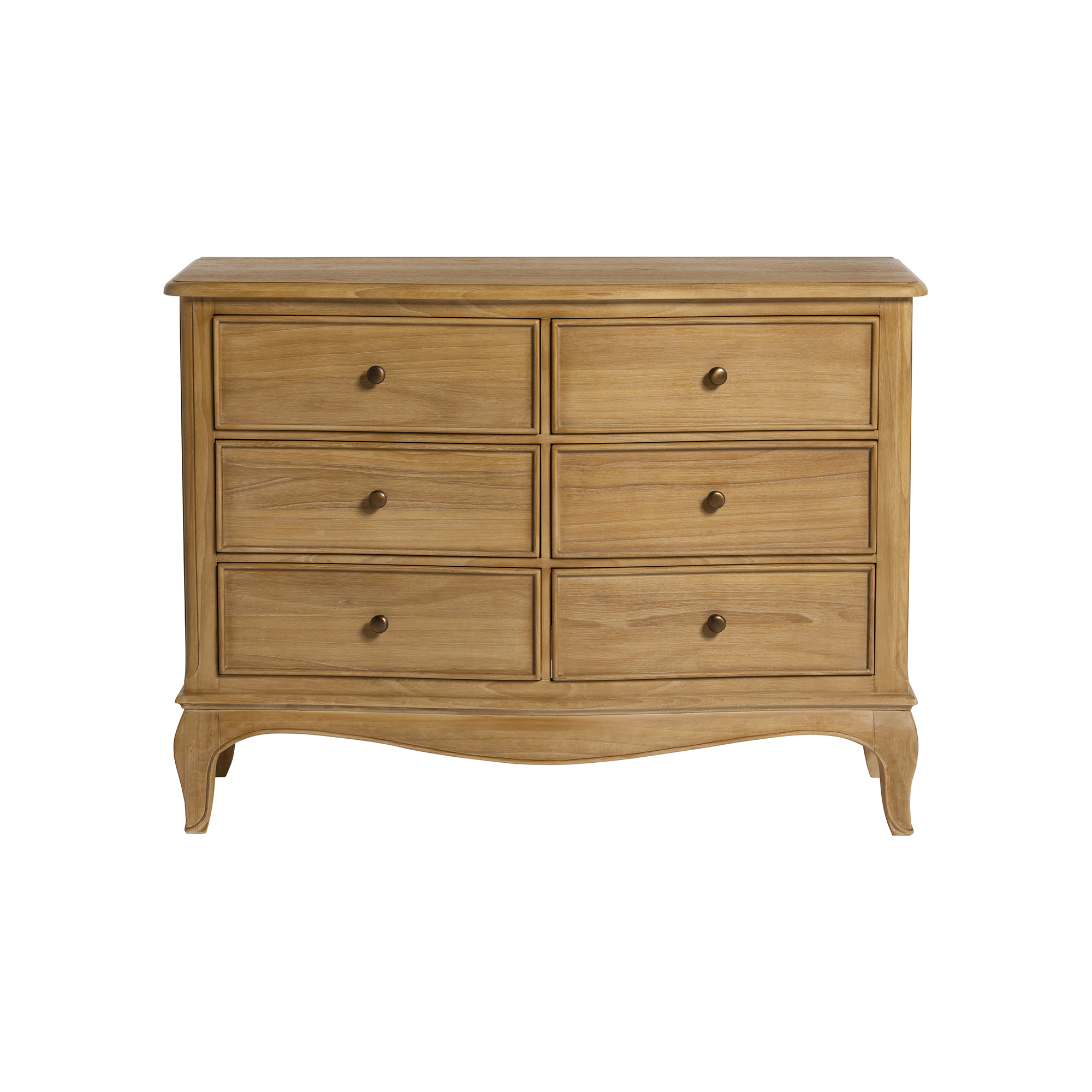 Cecile Light Wooden French Style 6 Drawer Chest, Mindi Wood