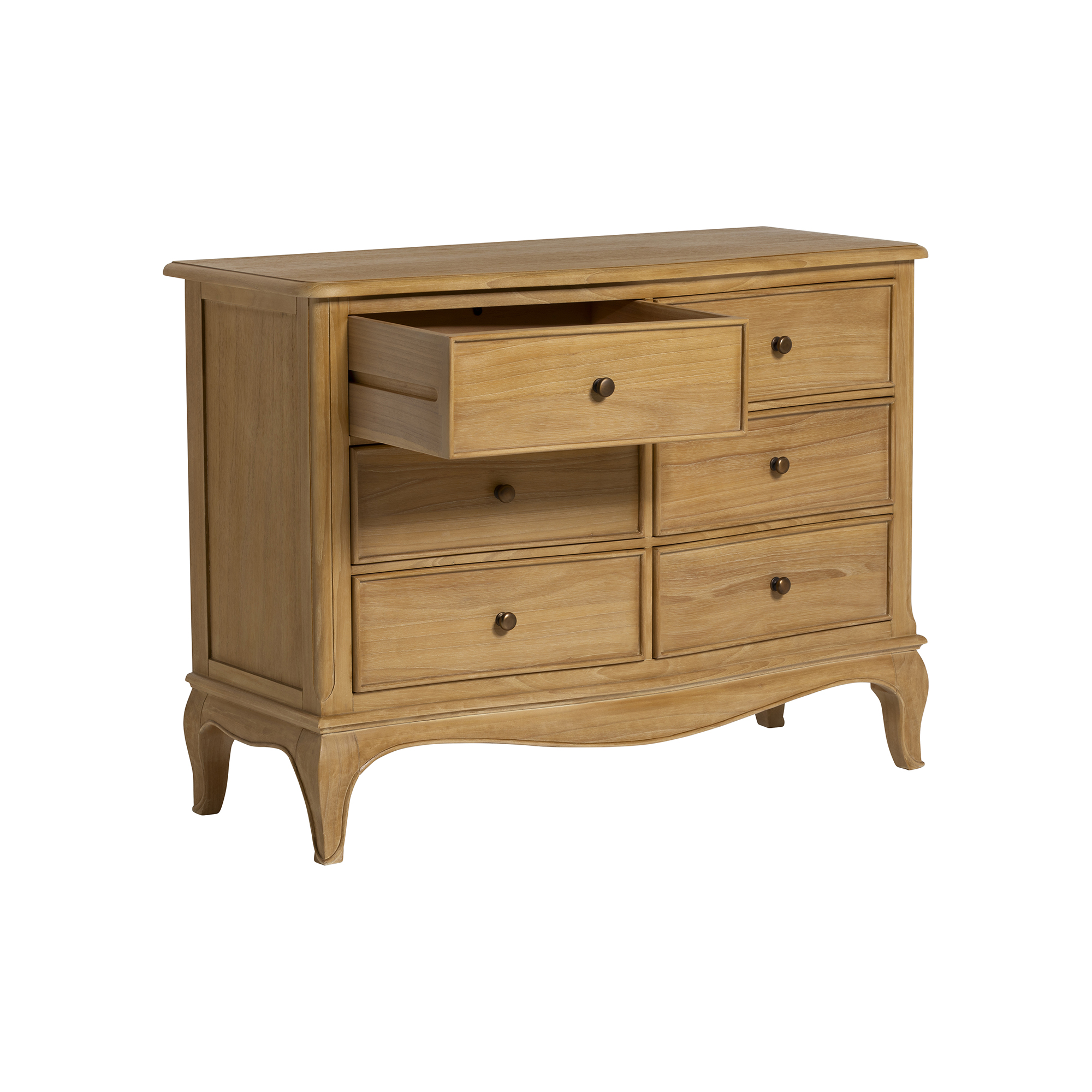 Cecile Light Wooden French Style 6 Drawer Chest, Mindi Wood