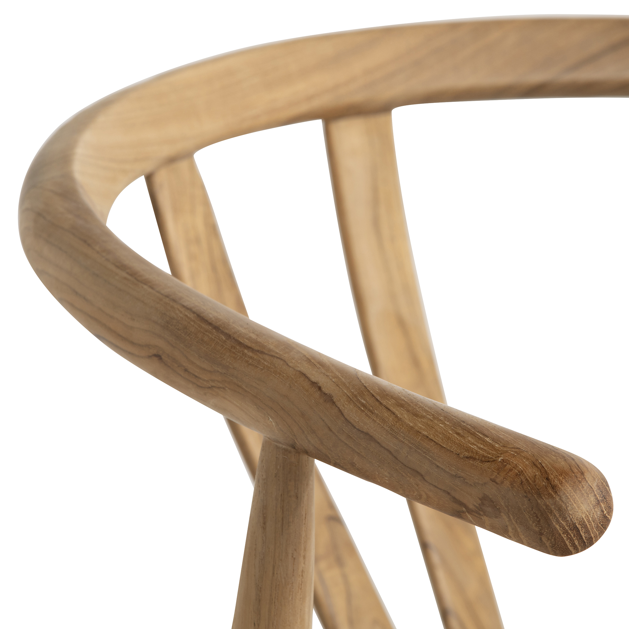 Grenada Curved Reclaimed Teak Wood Open Back Dining Chair With Arms, Weave Seat, Natural Sanded