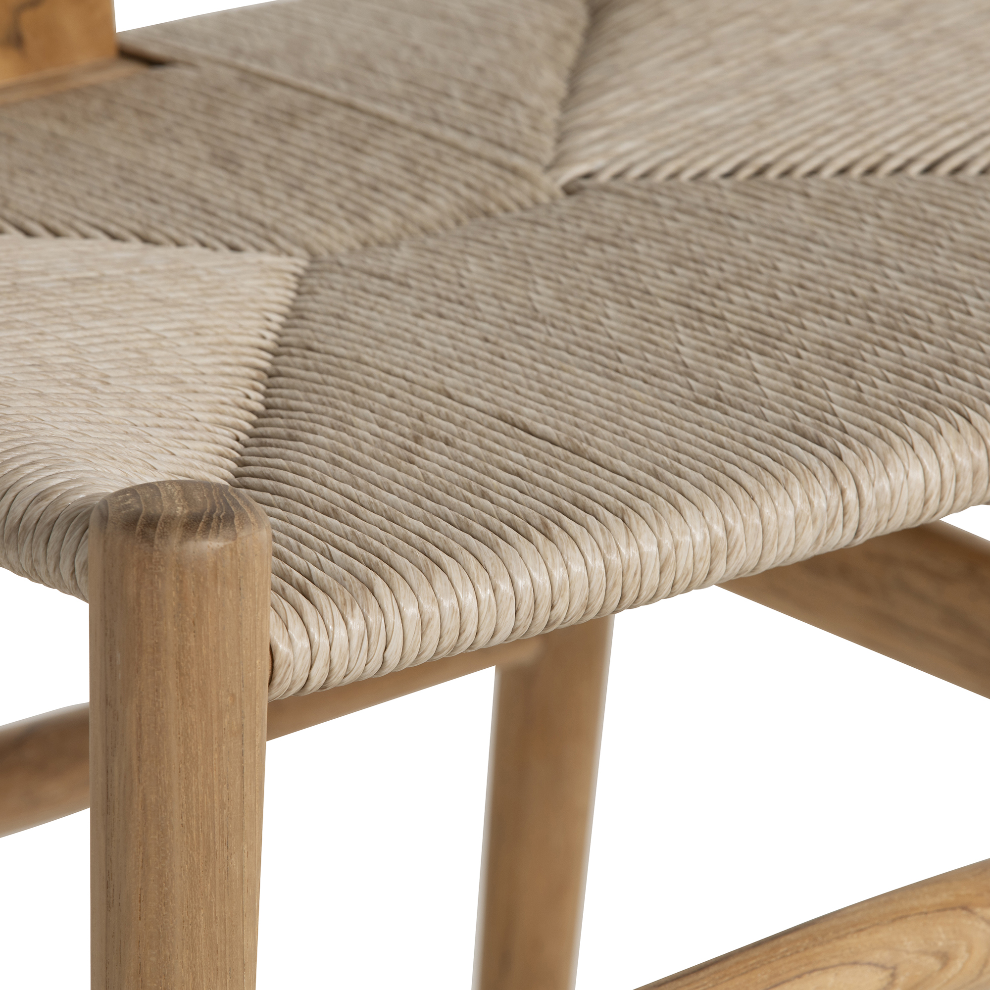 Grenada Curved Reclaimed Teak Wood Open Back Dining Chair With Arms, Weave Seat, Natural Sanded