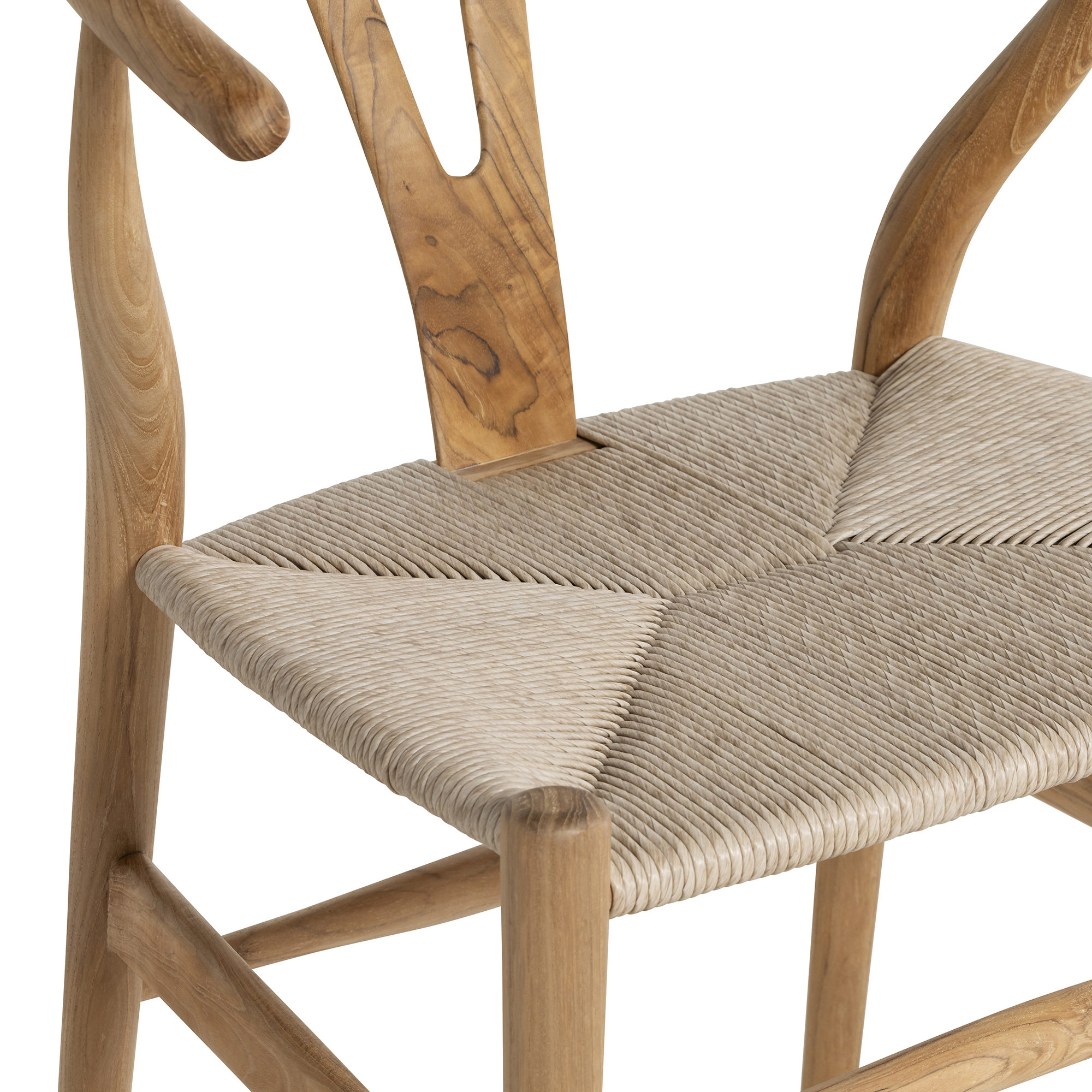 Grenada Curved Reclaimed Teak Wood Open Back Dining Chair With Arms, Weave Seat, Natural Sanded